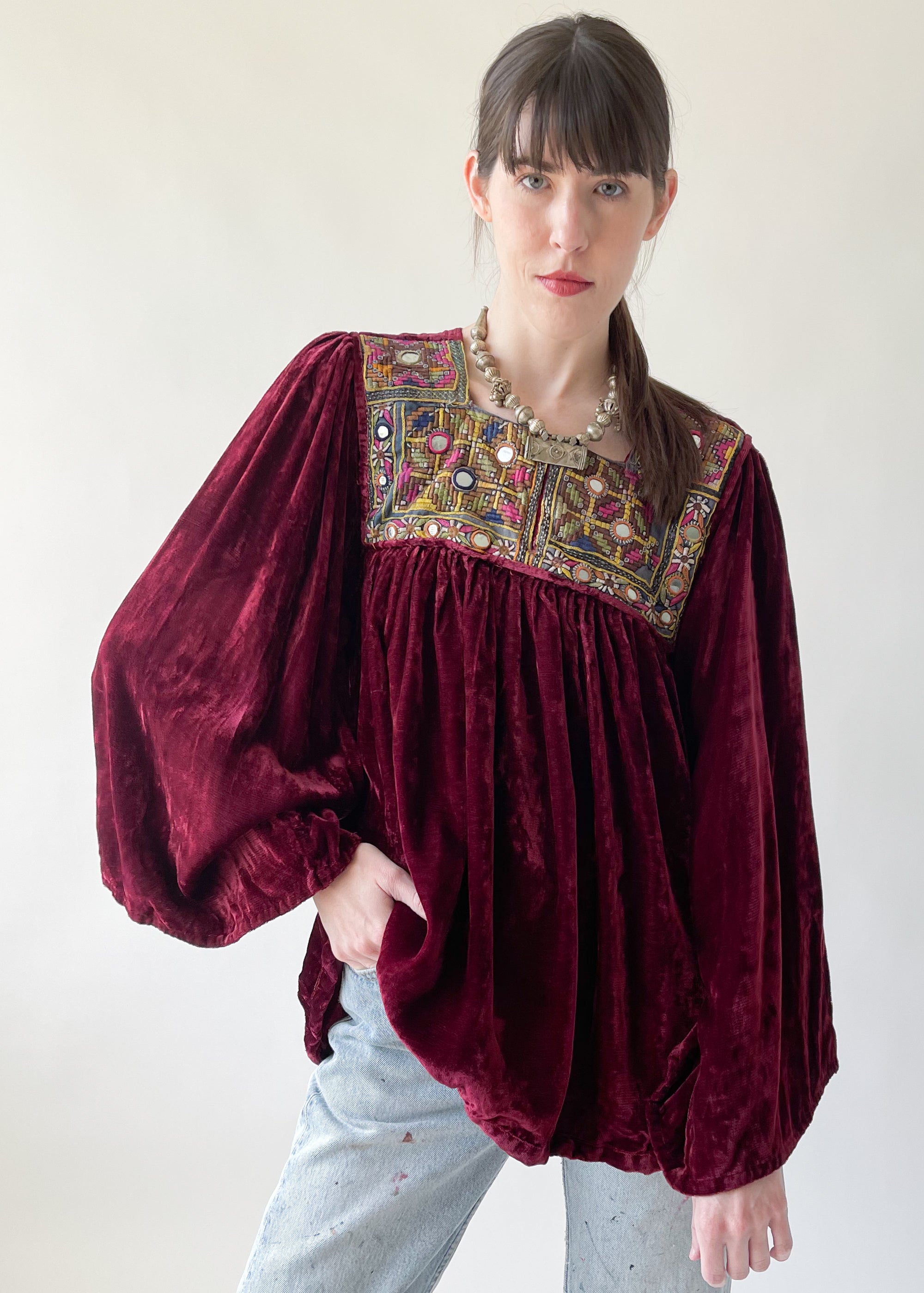 Vintage 1960s Embroidered Velvet Top