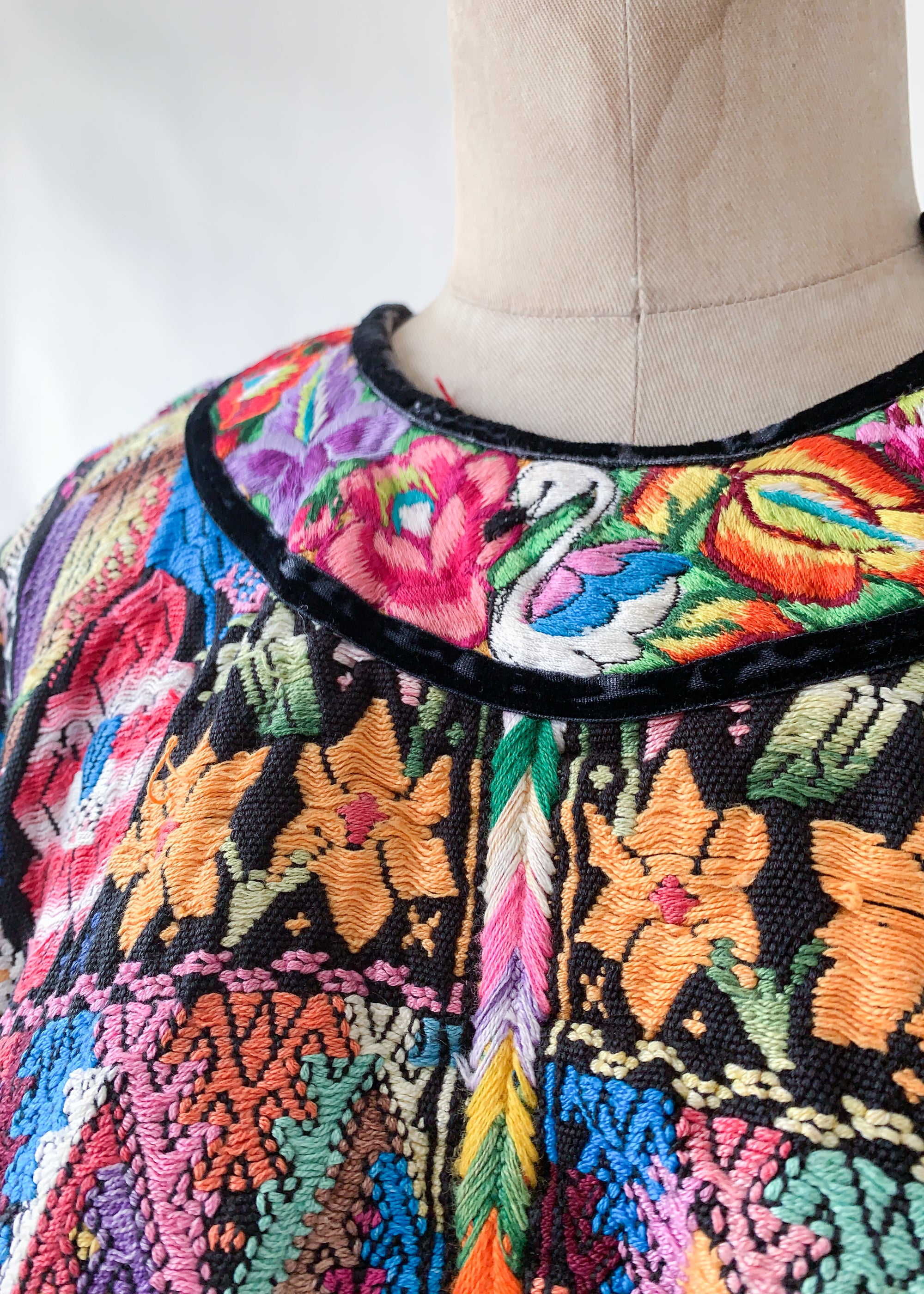 Vintage 1970s Floral Embroidered Huipil