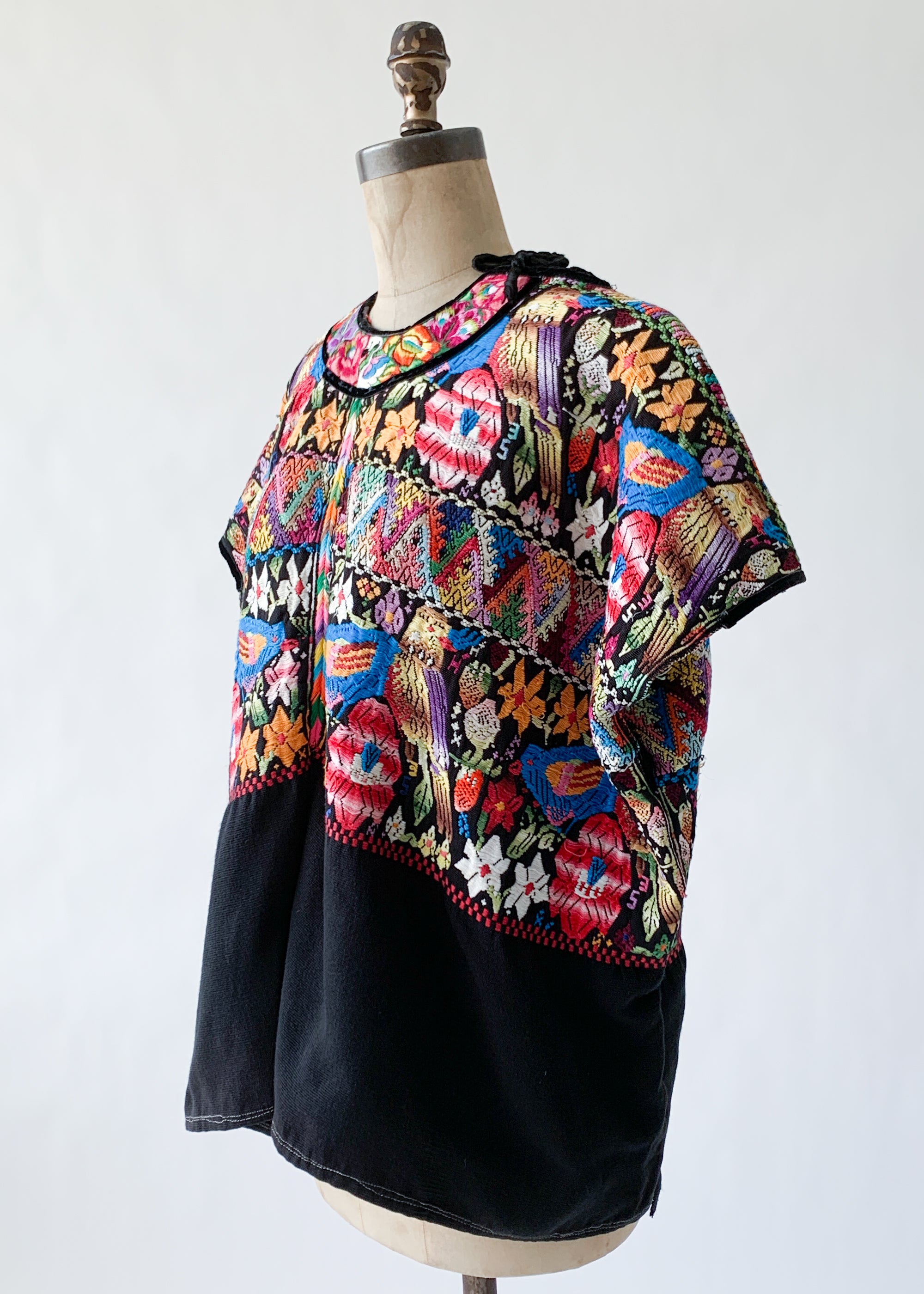Vintage 1970s Floral Embroidered Huipil
