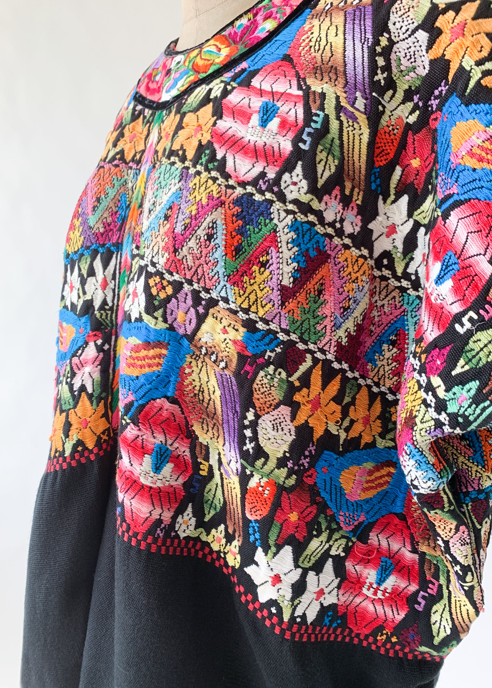 Vintage 1970s Floral Embroidered Huipil