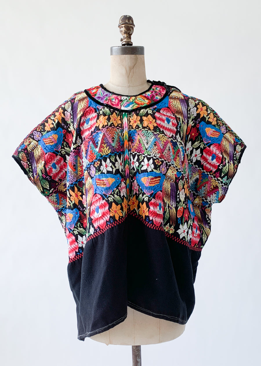 Vintage 1970s Floral Embroidered Huipil