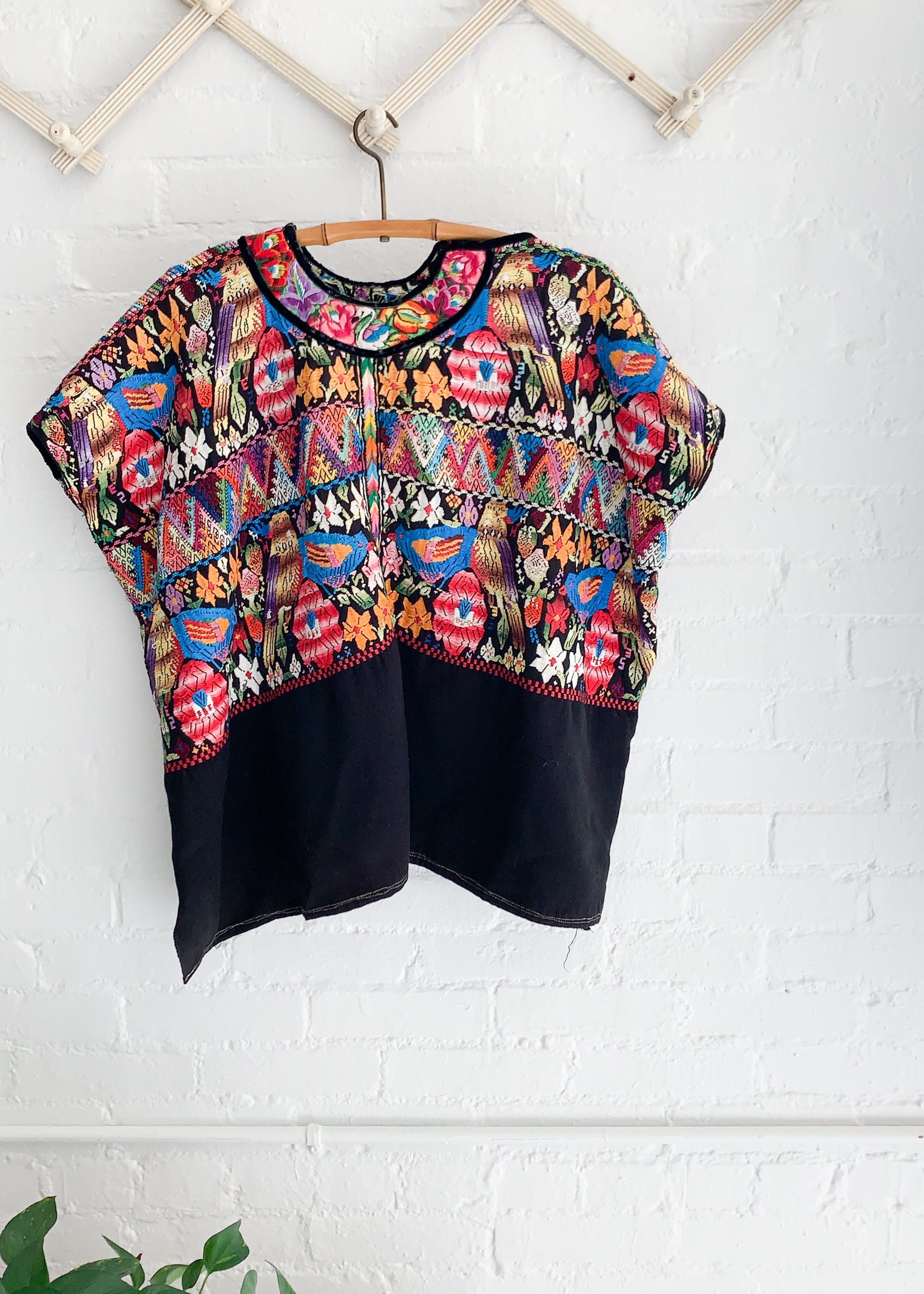 Vintage 1970s Floral Embroidered Huipil