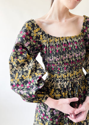 Vintage 1970s Floral Pleated Dress