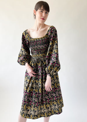 Vintage 1970s Floral Pleated Dress