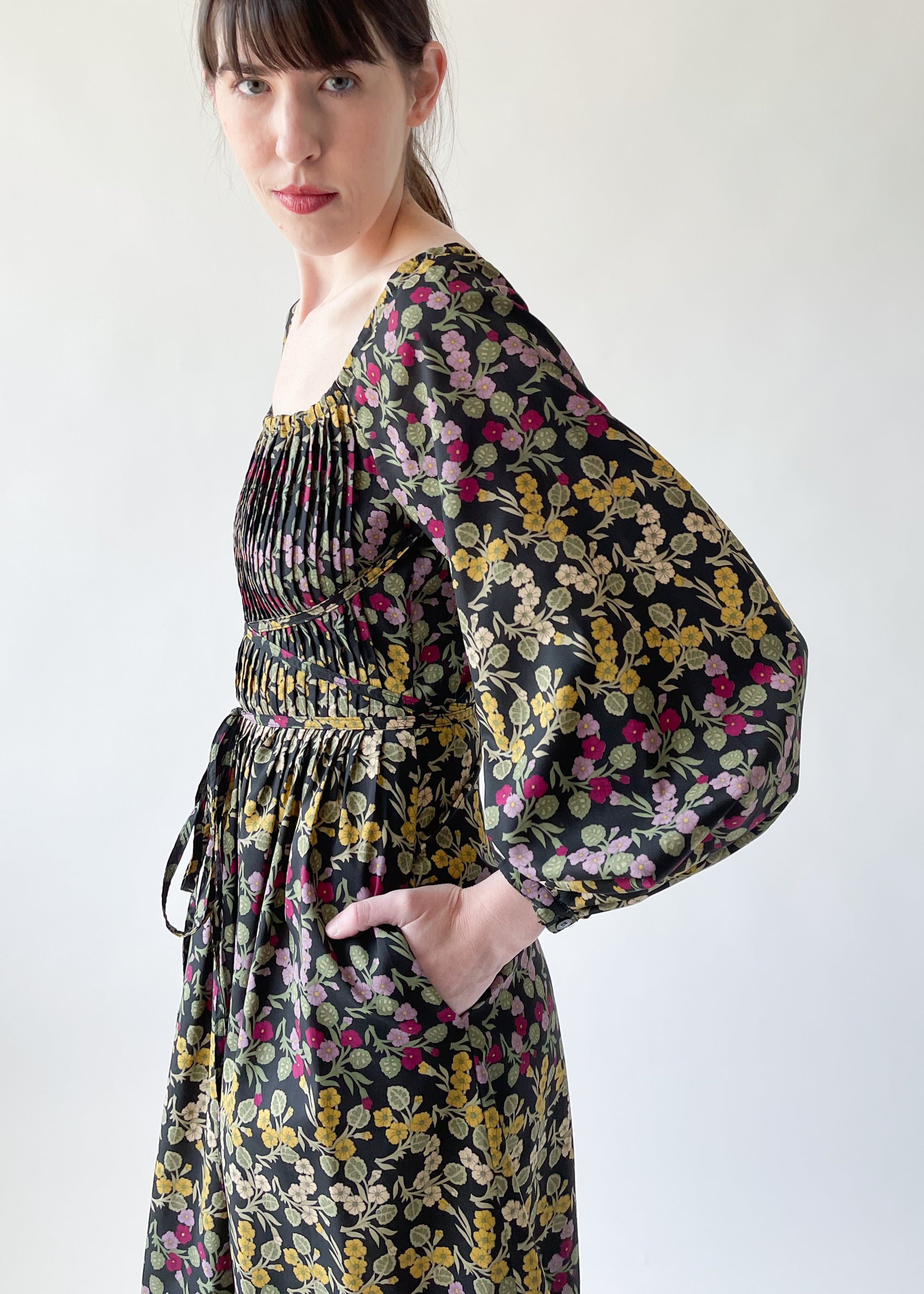 Vintage 1970s Floral Pleated Dress