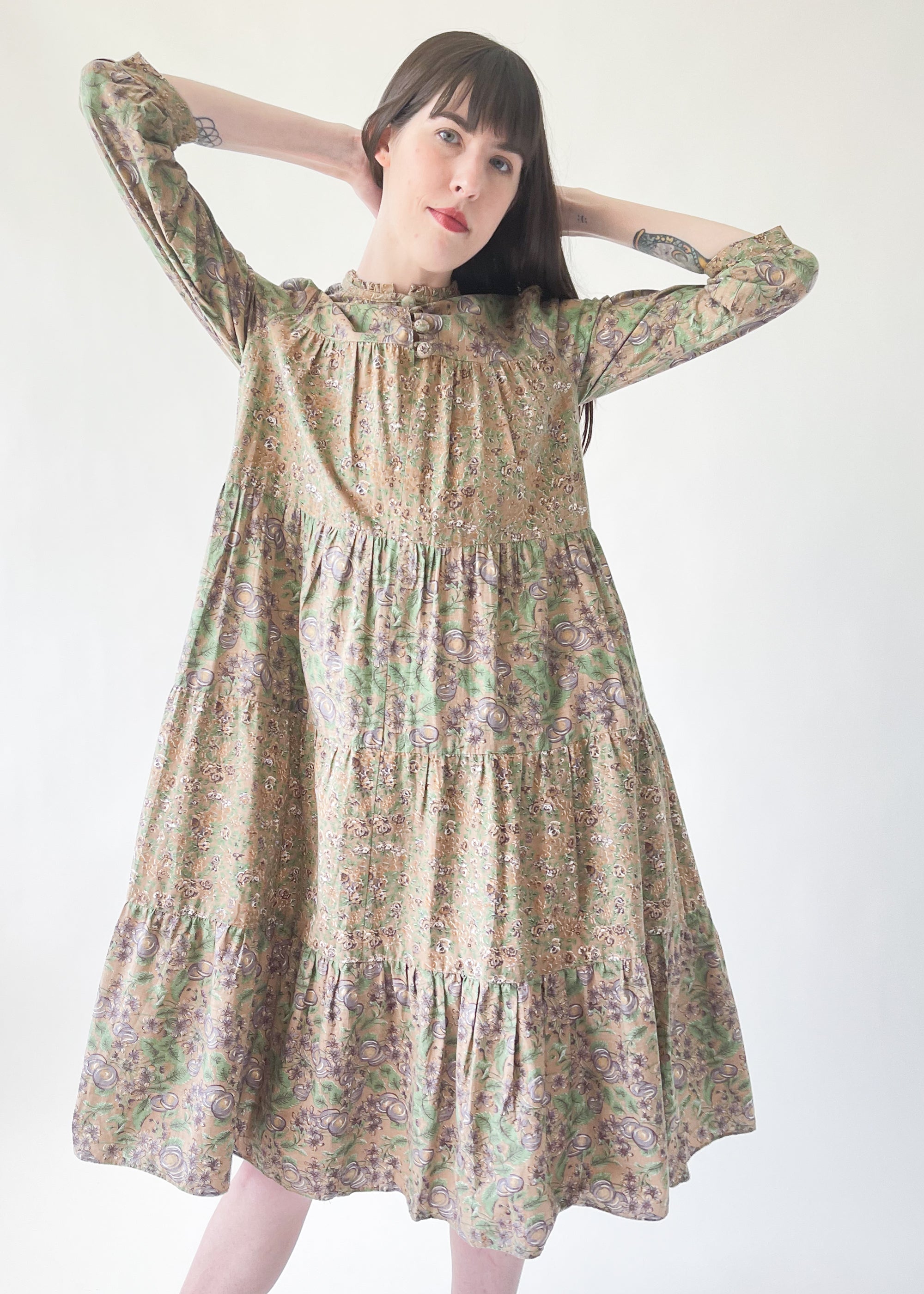 Vintage 1970s Floral Tiered Dress