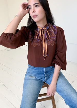Vintage 1970s French Ruffle Neck Blouse