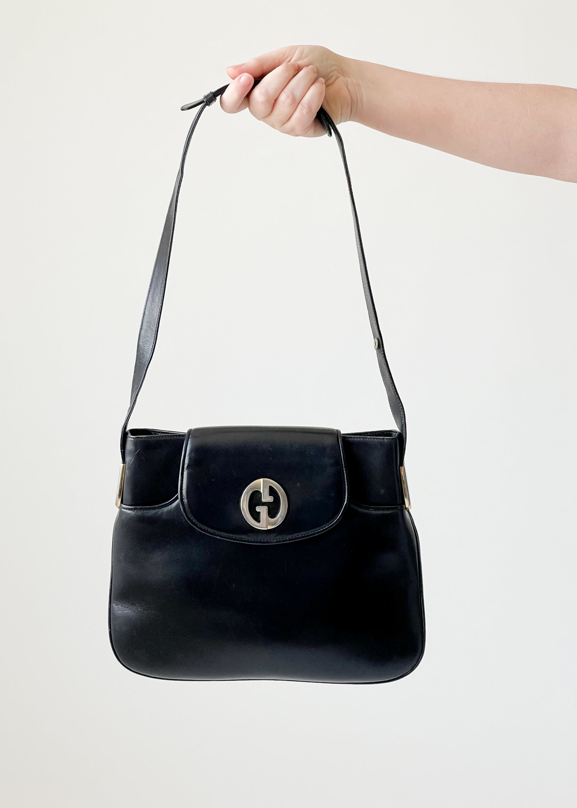Vintage 1970s Gucci Black Leather Convertible Purse
