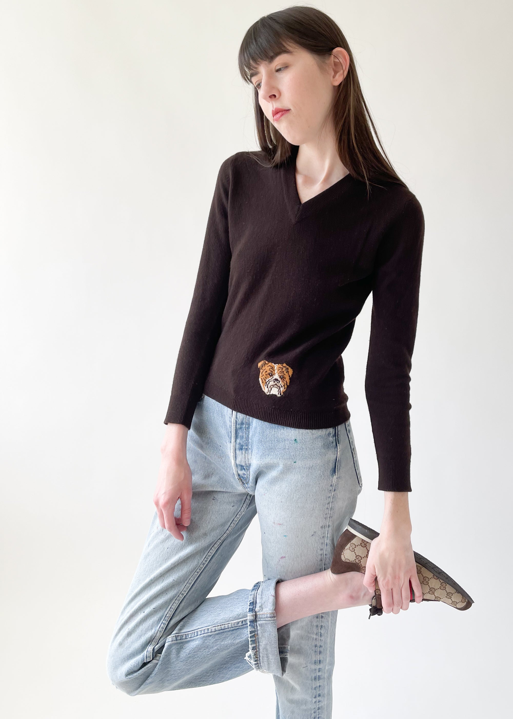 Vintage 1970s Gucci Bulldog Cashmere Sweater