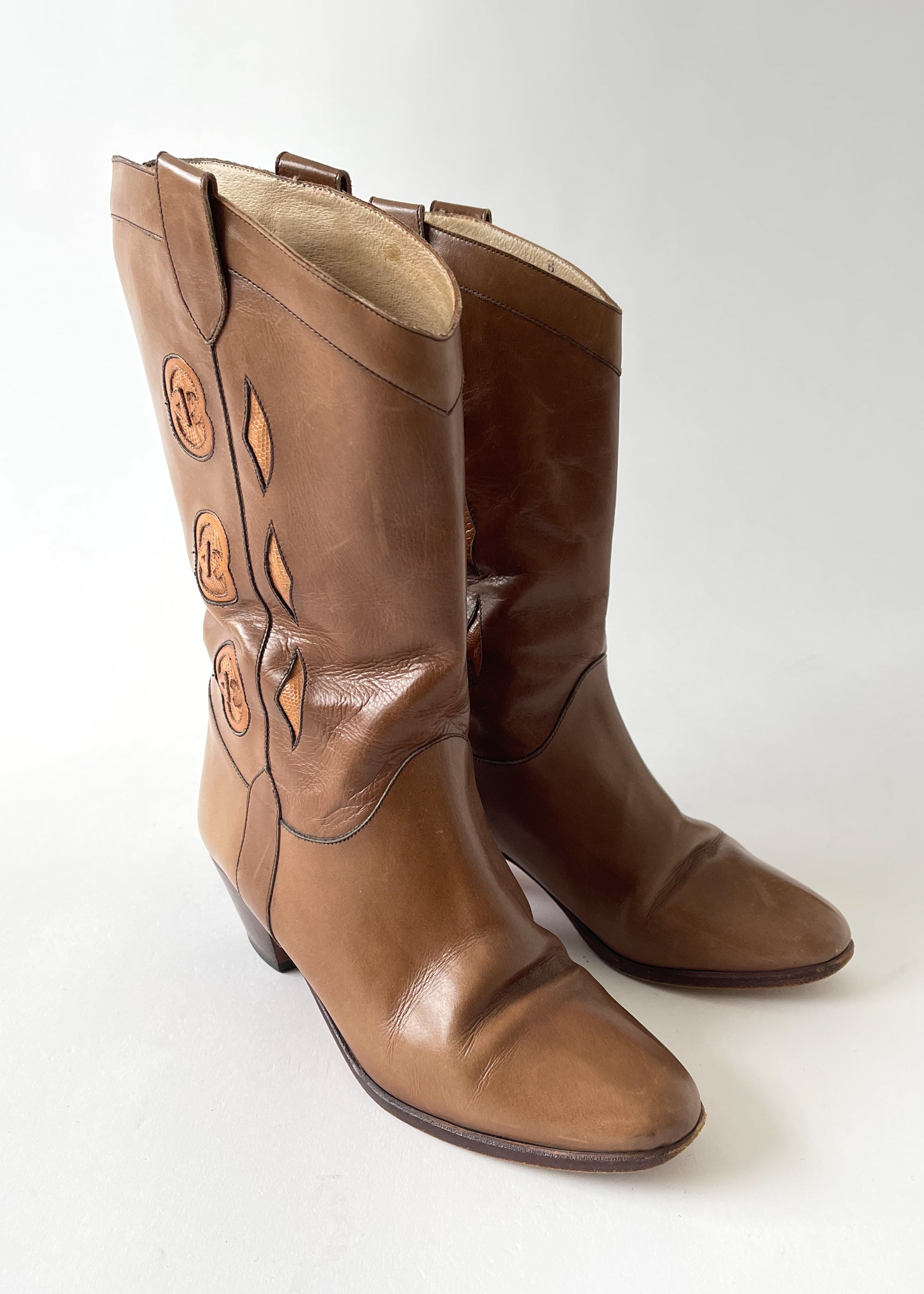 Vintage 1970s Gucci Logo Leather Cowboy Boots