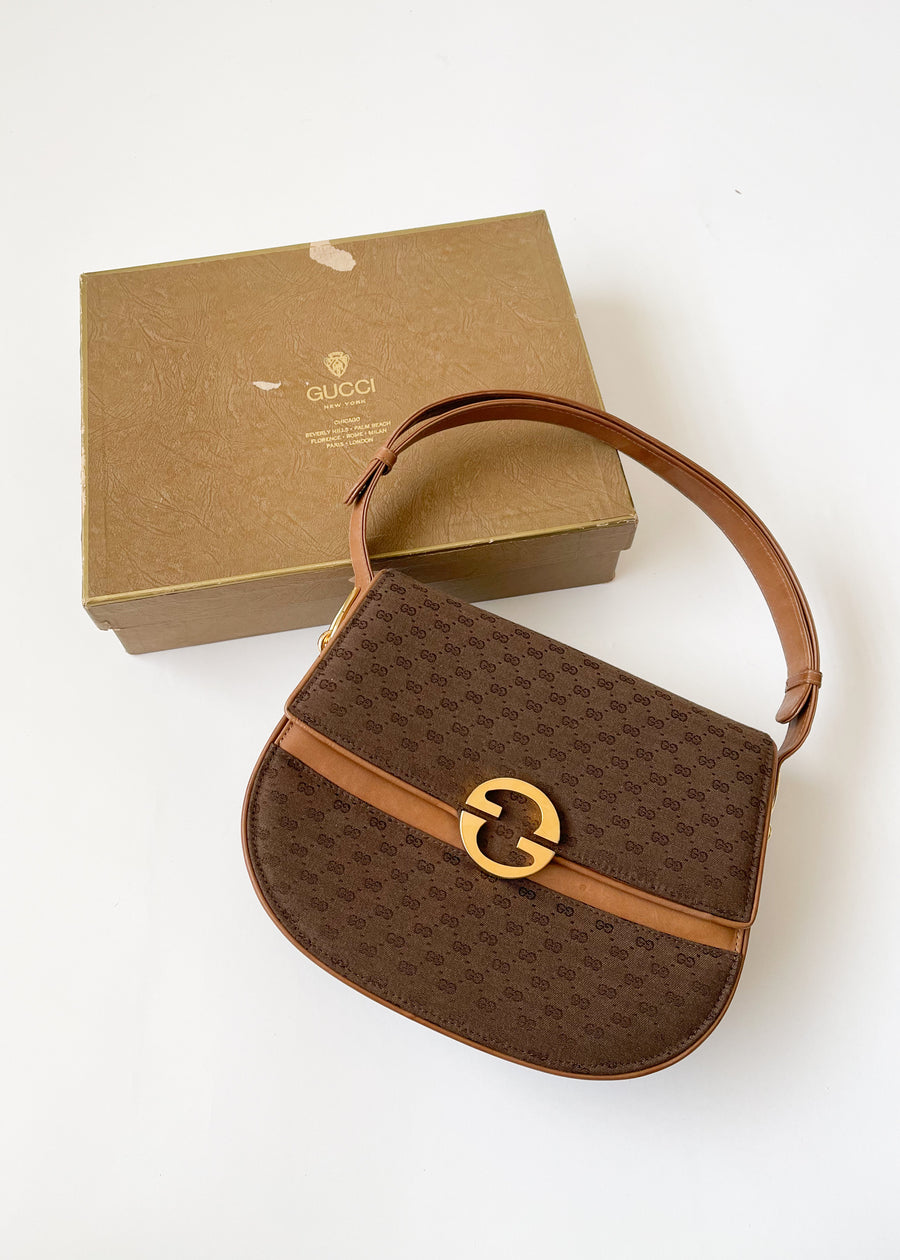 Vintage 1970s Gucci Brown Logo Convertible Purse