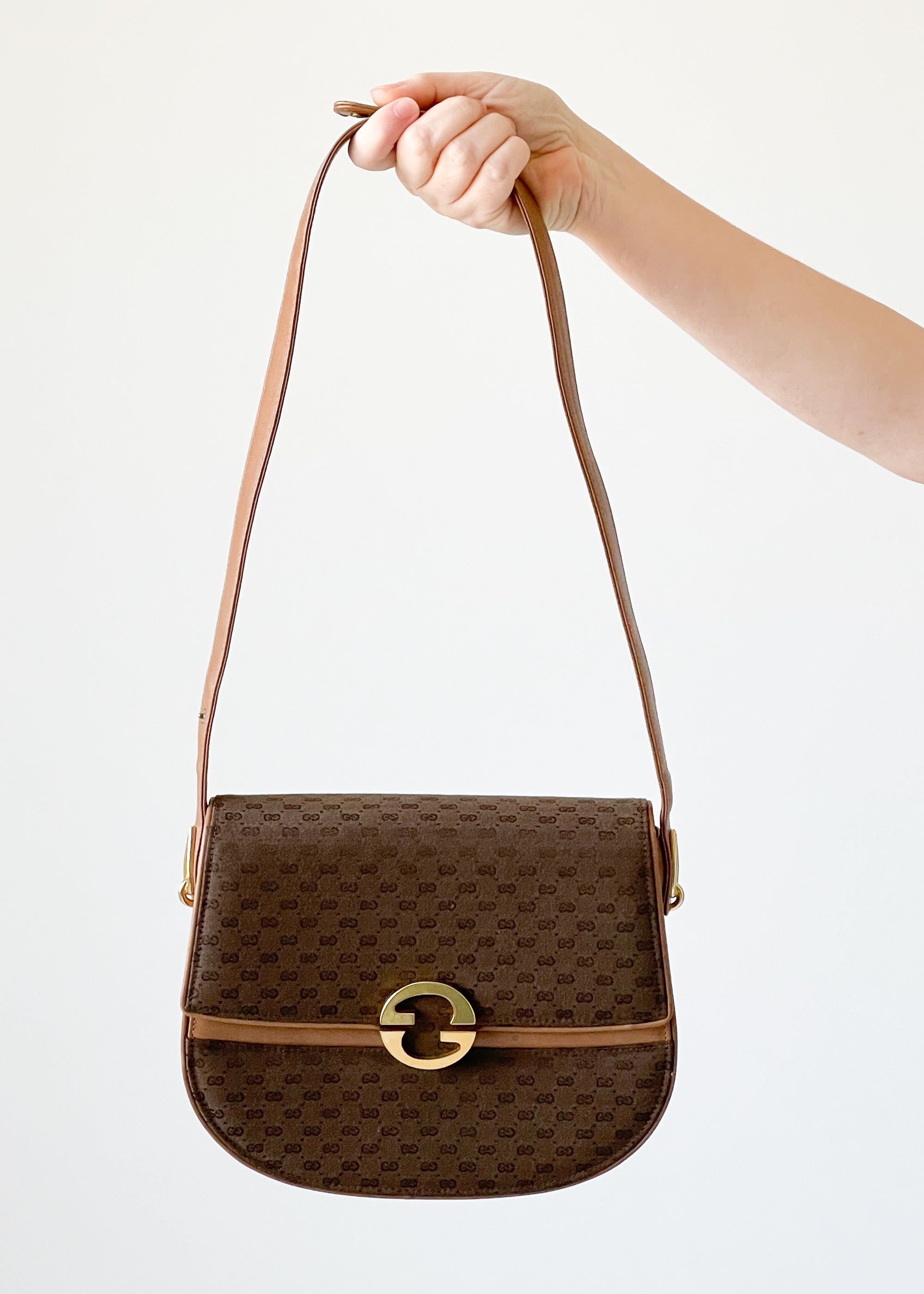 Vintage 1970s Gucci Brown Logo Convertible Purse