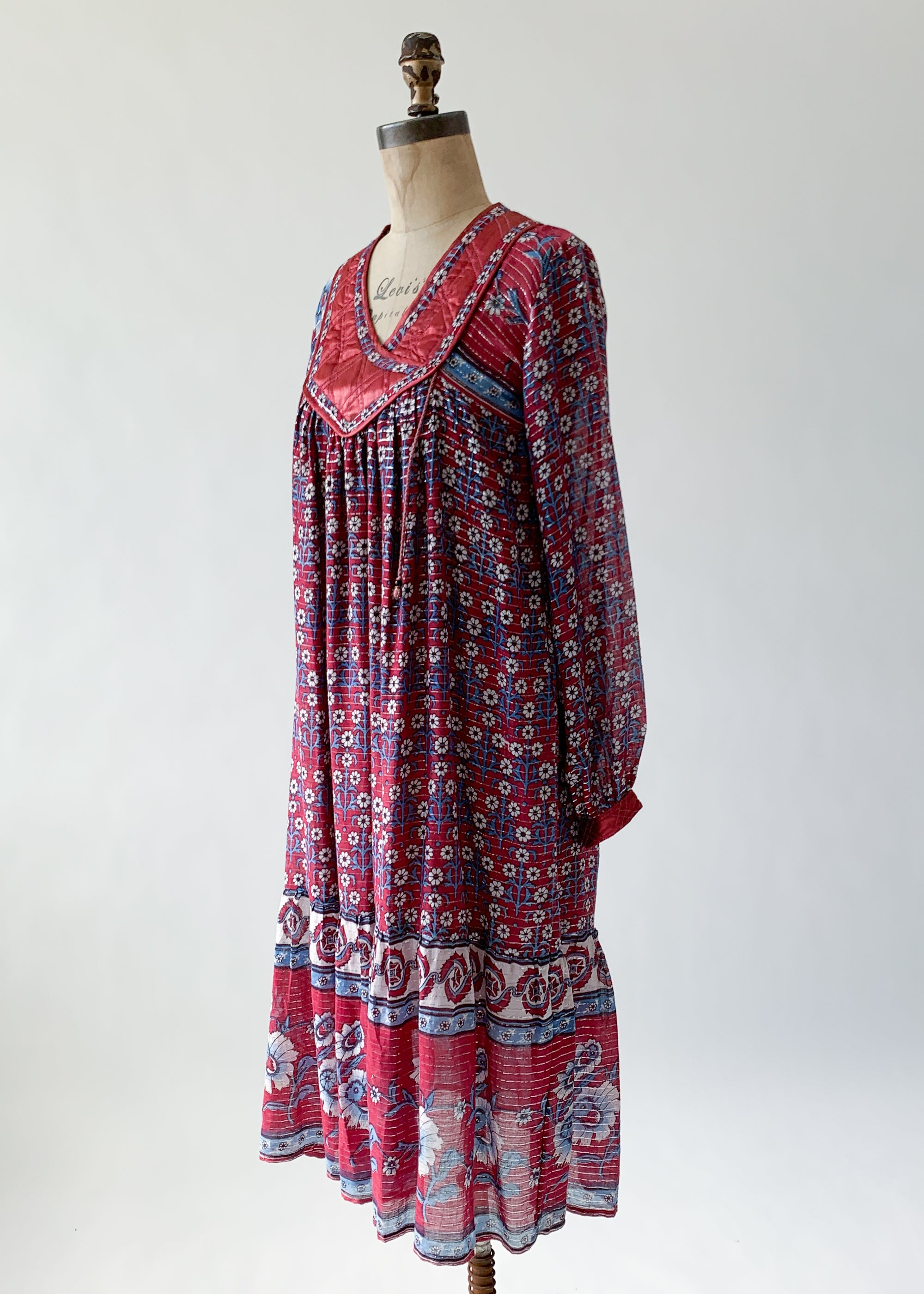 Vintage 1970s Indian Cotton Dress with Lurex Stripes