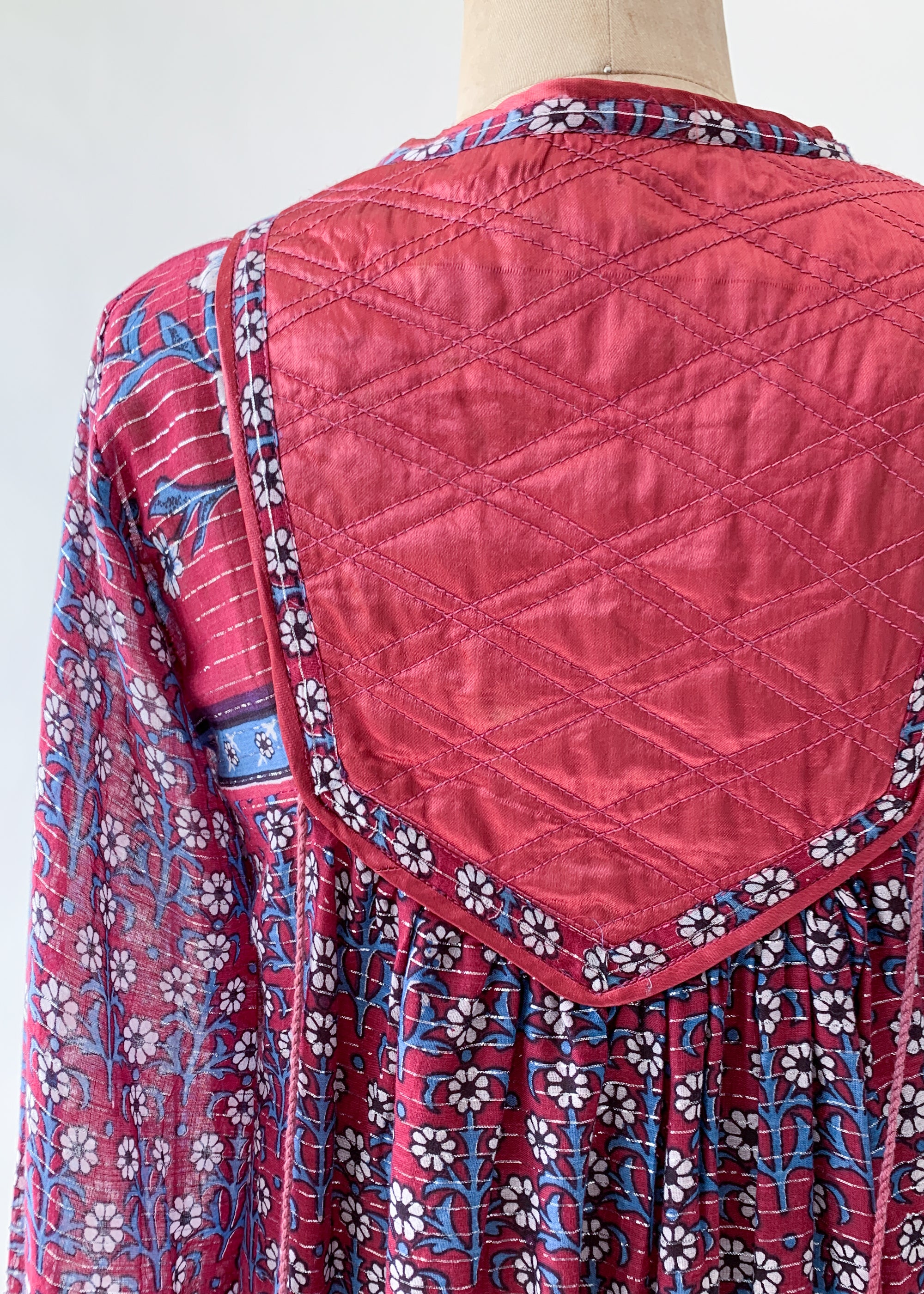 Vintage 1970s Indian Cotton Dress with Lurex Stripes