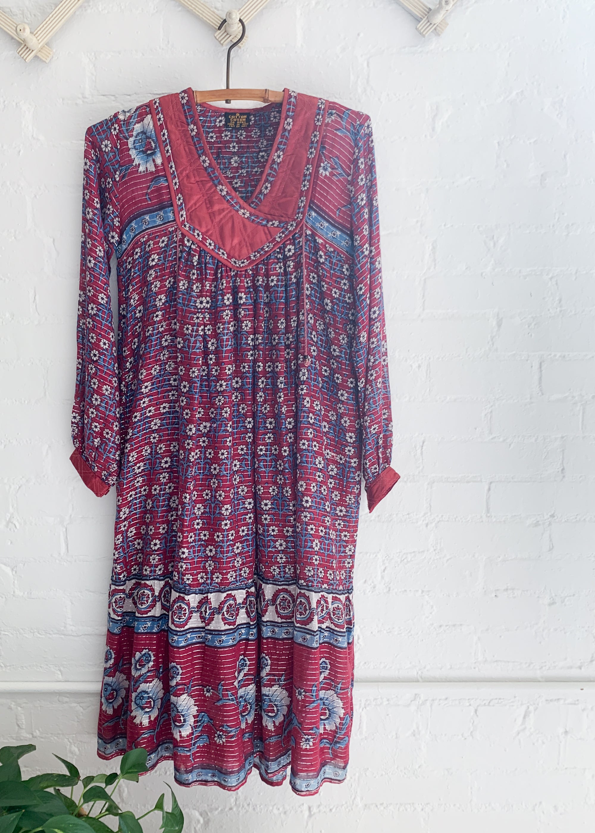 Vintage 1970s Indian Cotton Dress with Lurex Stripes