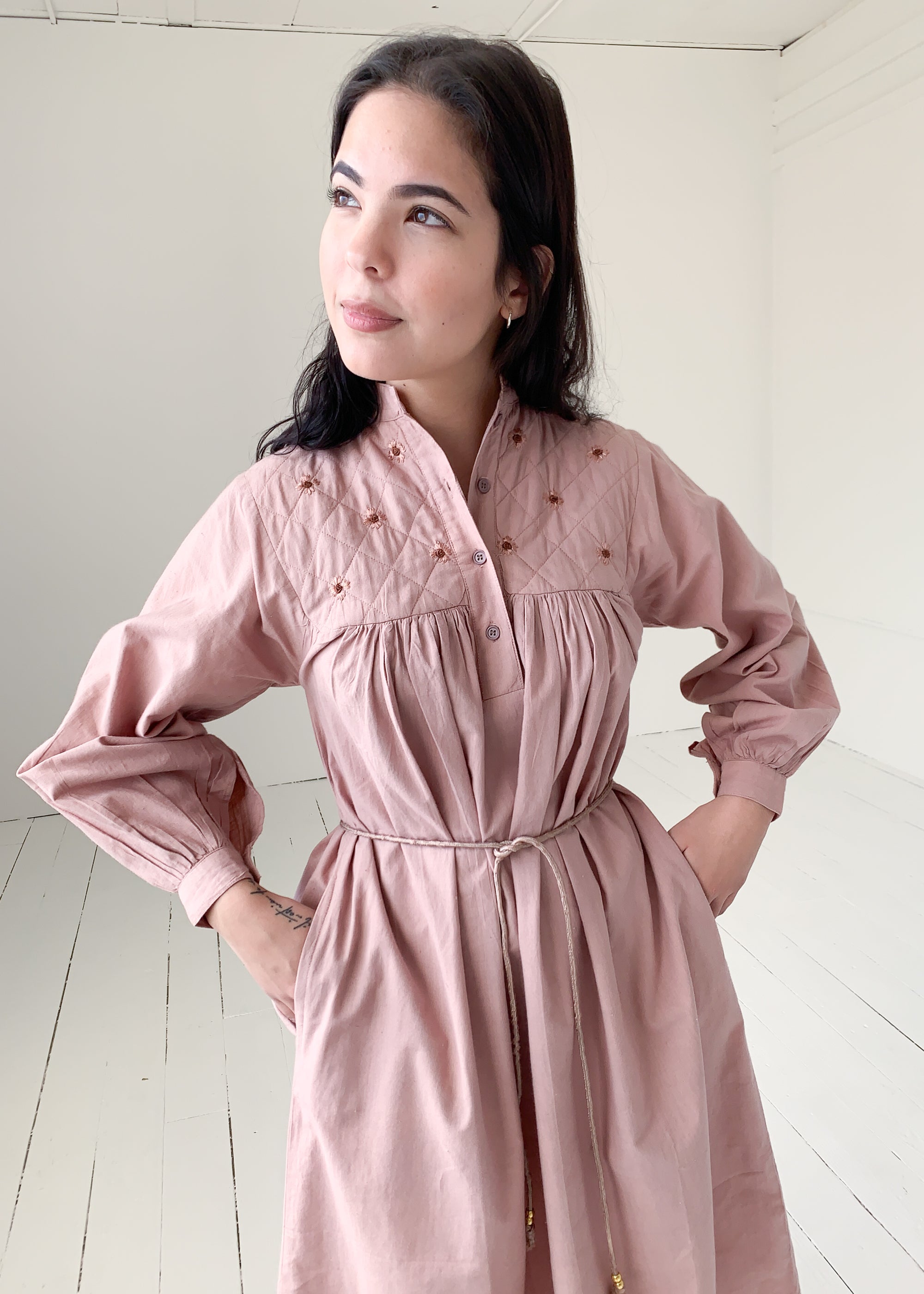 Vintage 1970s Mauve Indian Cotton Dress