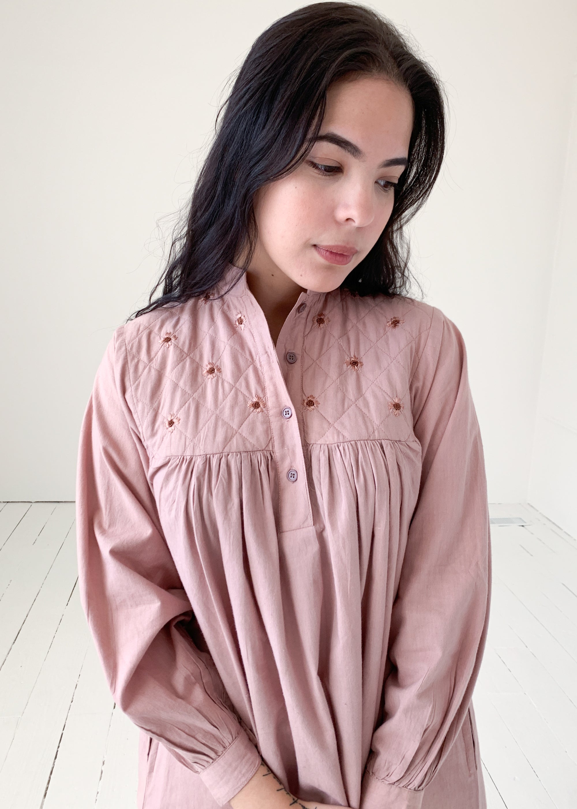 Vintage 1970s Mauve Indian Cotton Dress