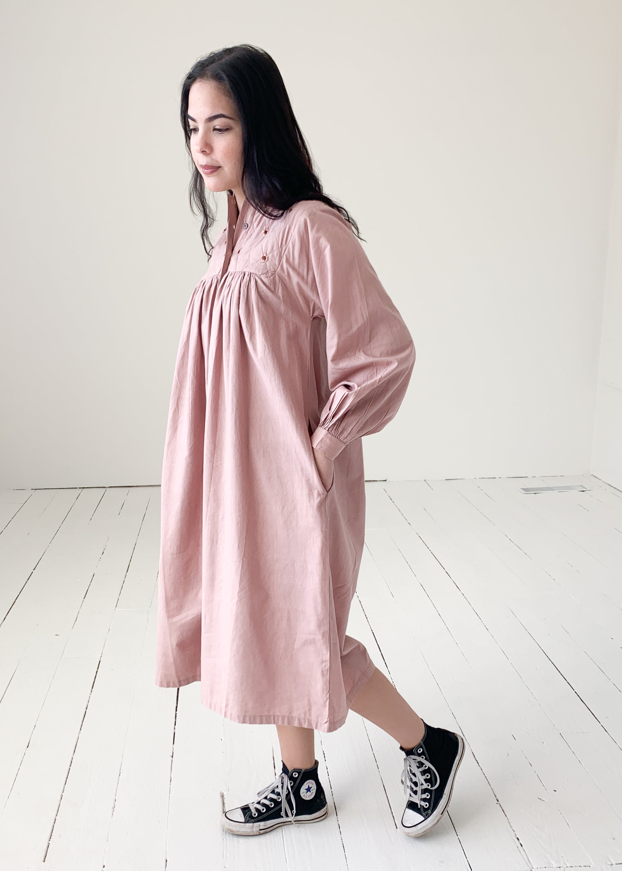 Vintage 1970s Mauve Indian Cotton Dress