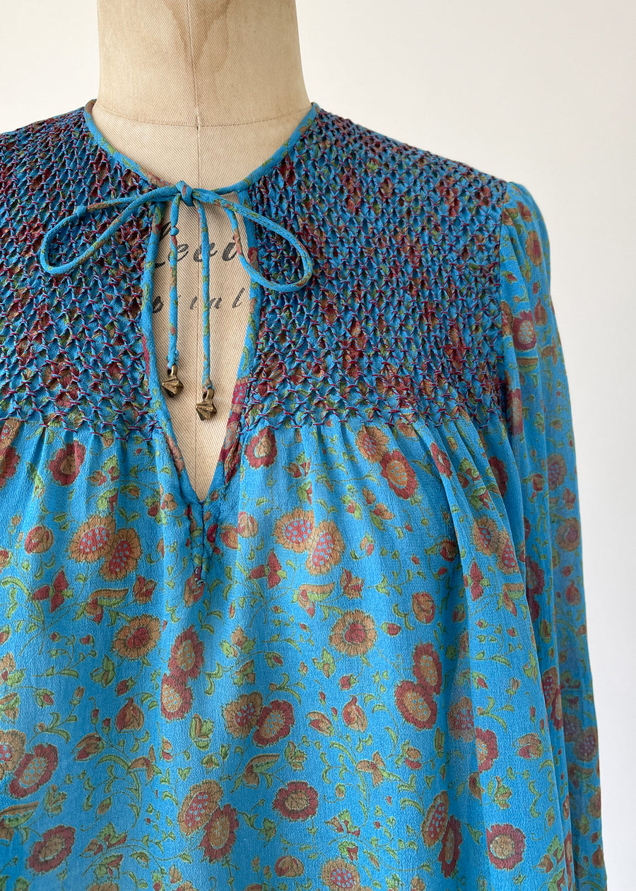 Vintage 1970s Judith Ann Silk Smocked Blouse
