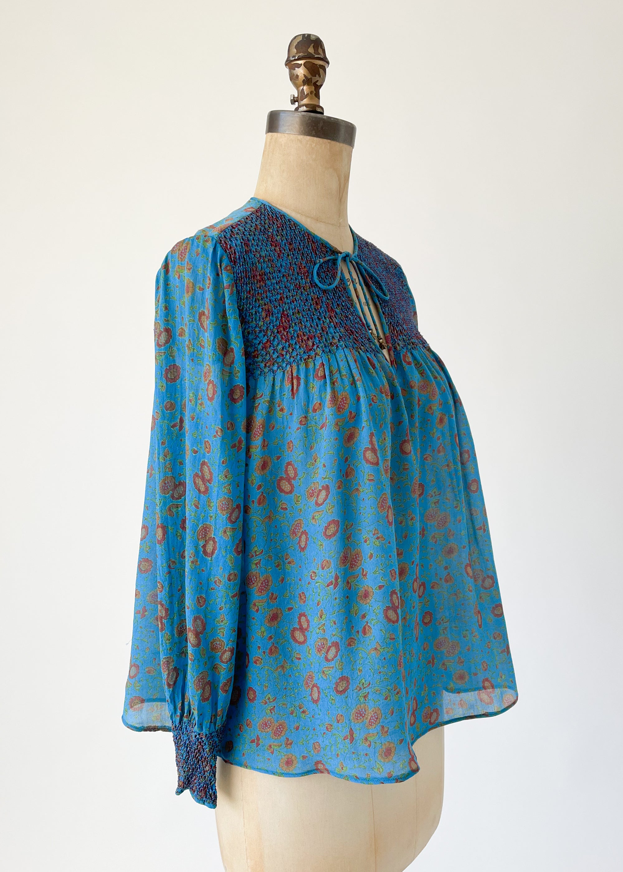 Vintage 1970s Judith Ann Silk Smocked Blouse