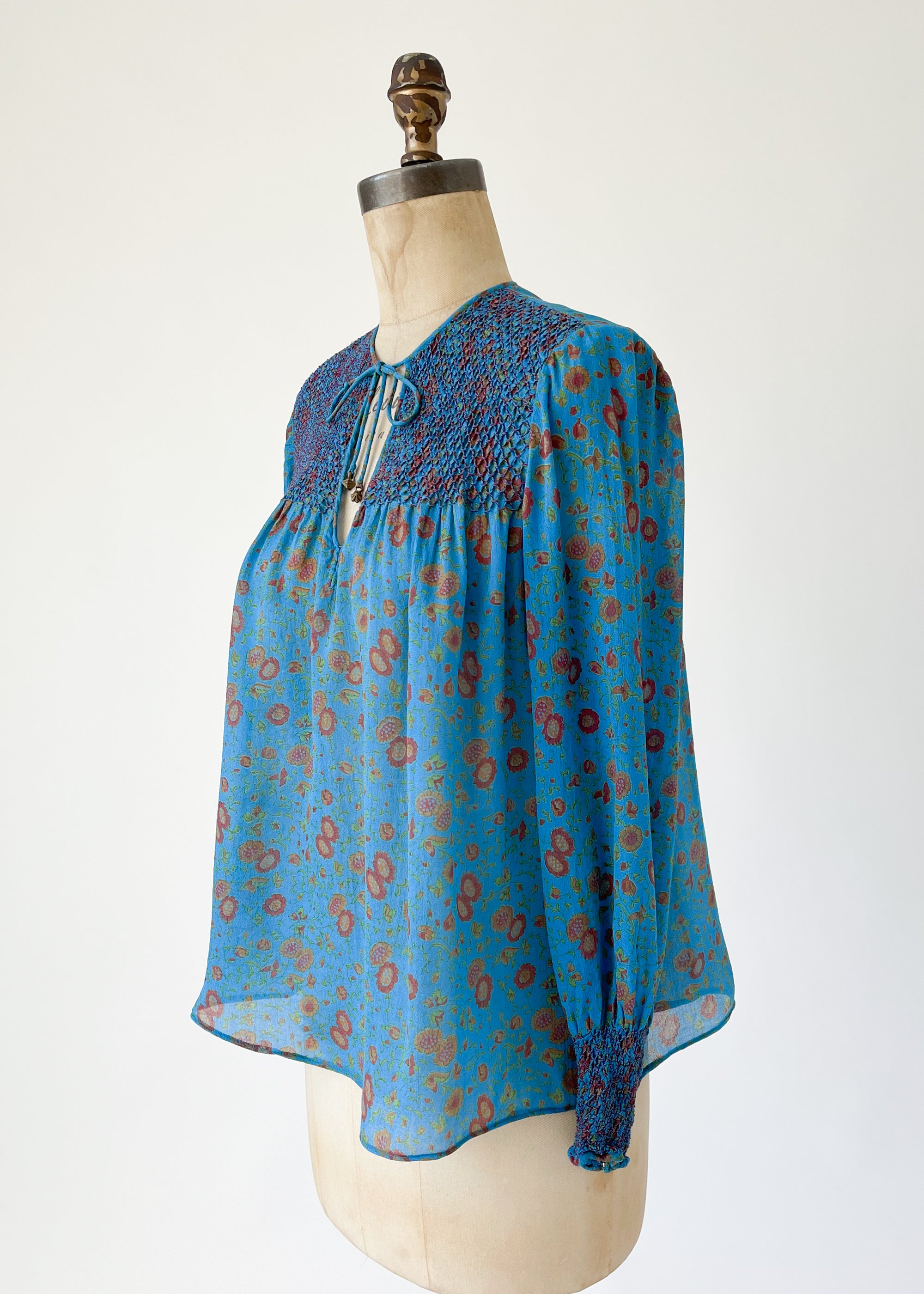 Vintage 1970s Judith Ann Silk Smocked Blouse