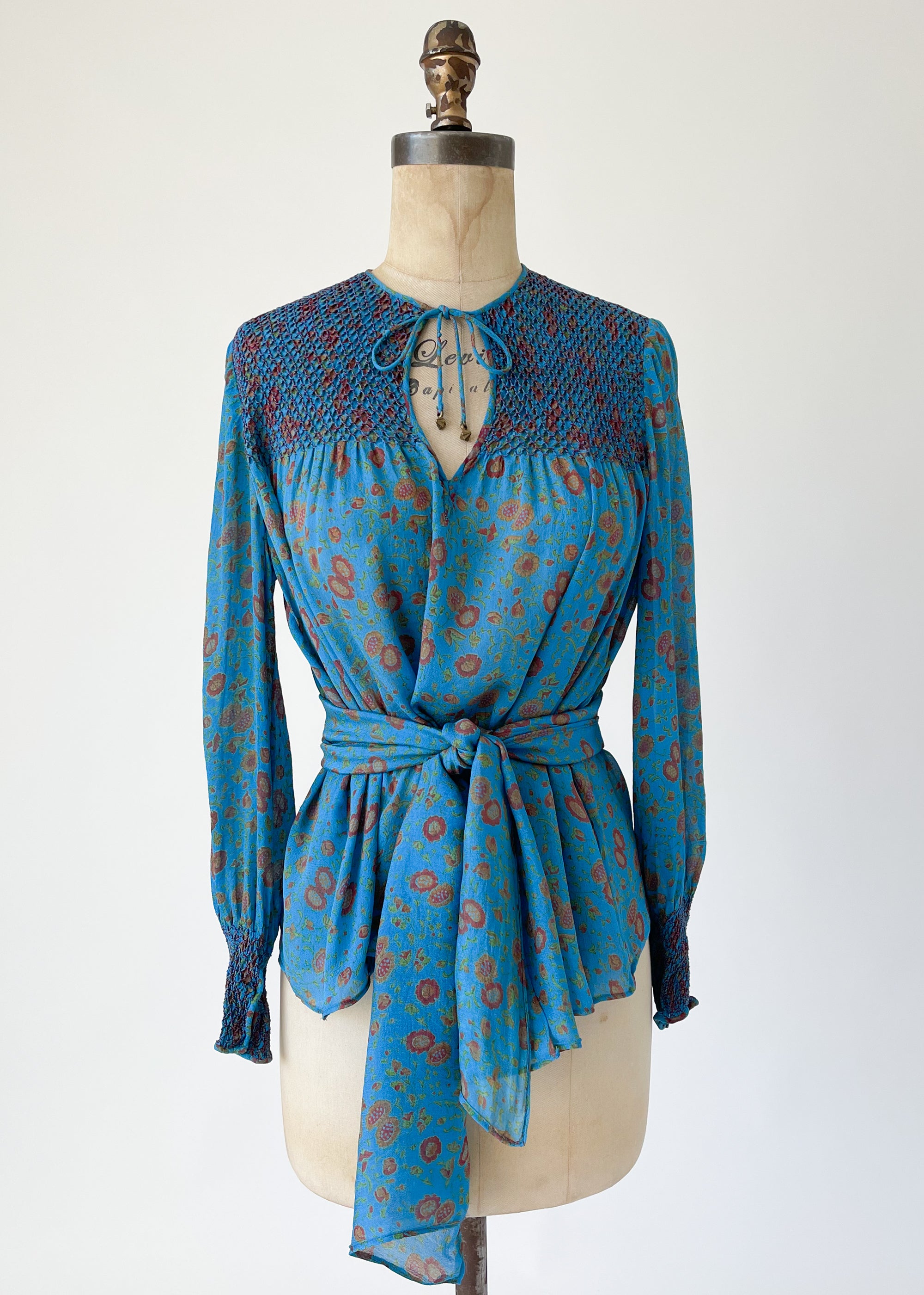 Vintage 1970s Judith Ann Silk Smocked Blouse