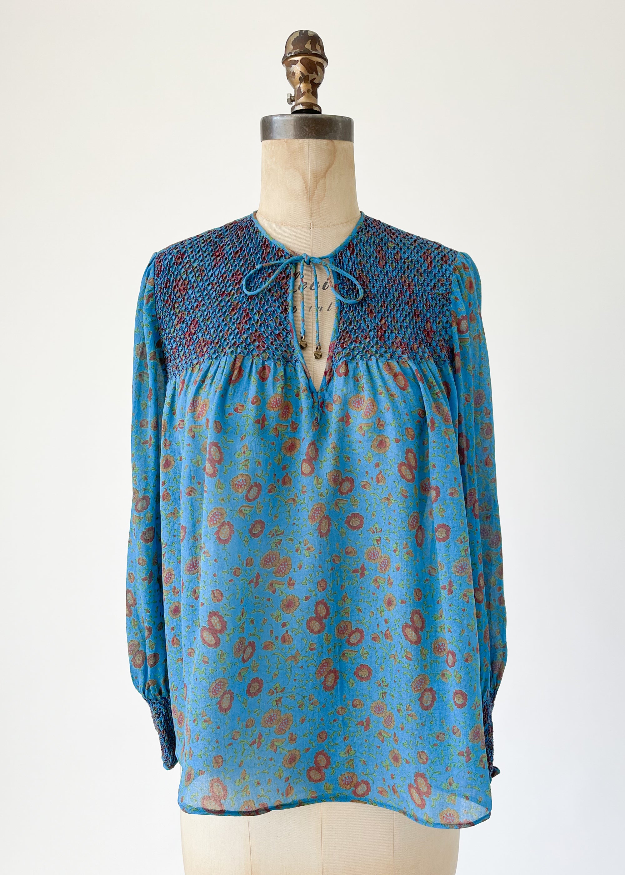 Vintage 1970s Judith Ann Silk Smocked Blouse