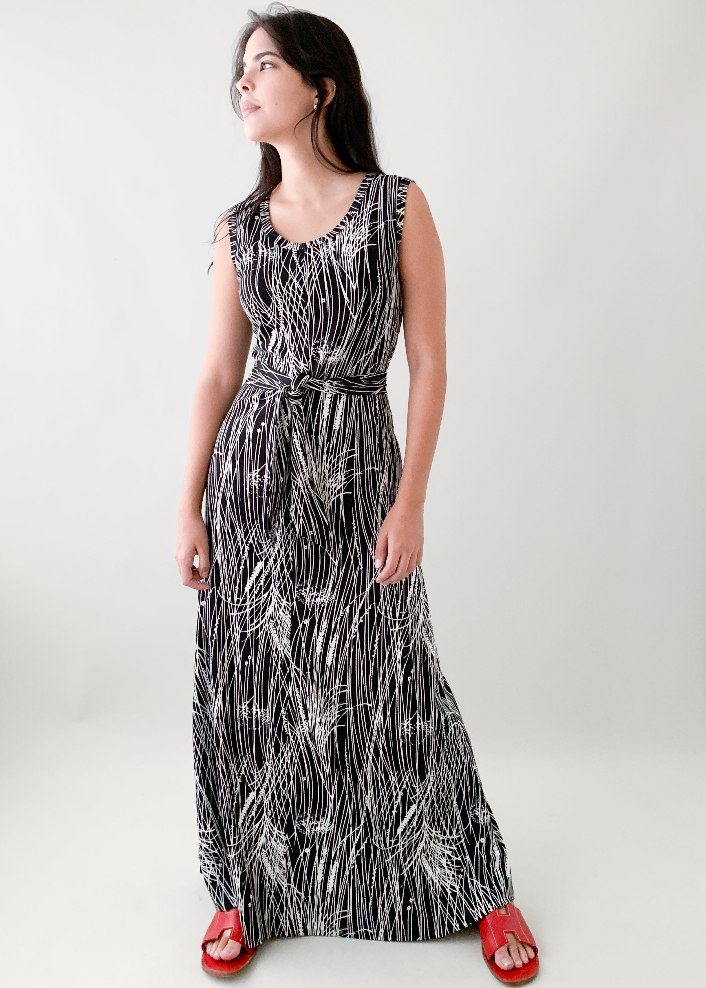 Vintage 1970s Lanvin Black and White Maxi Dress