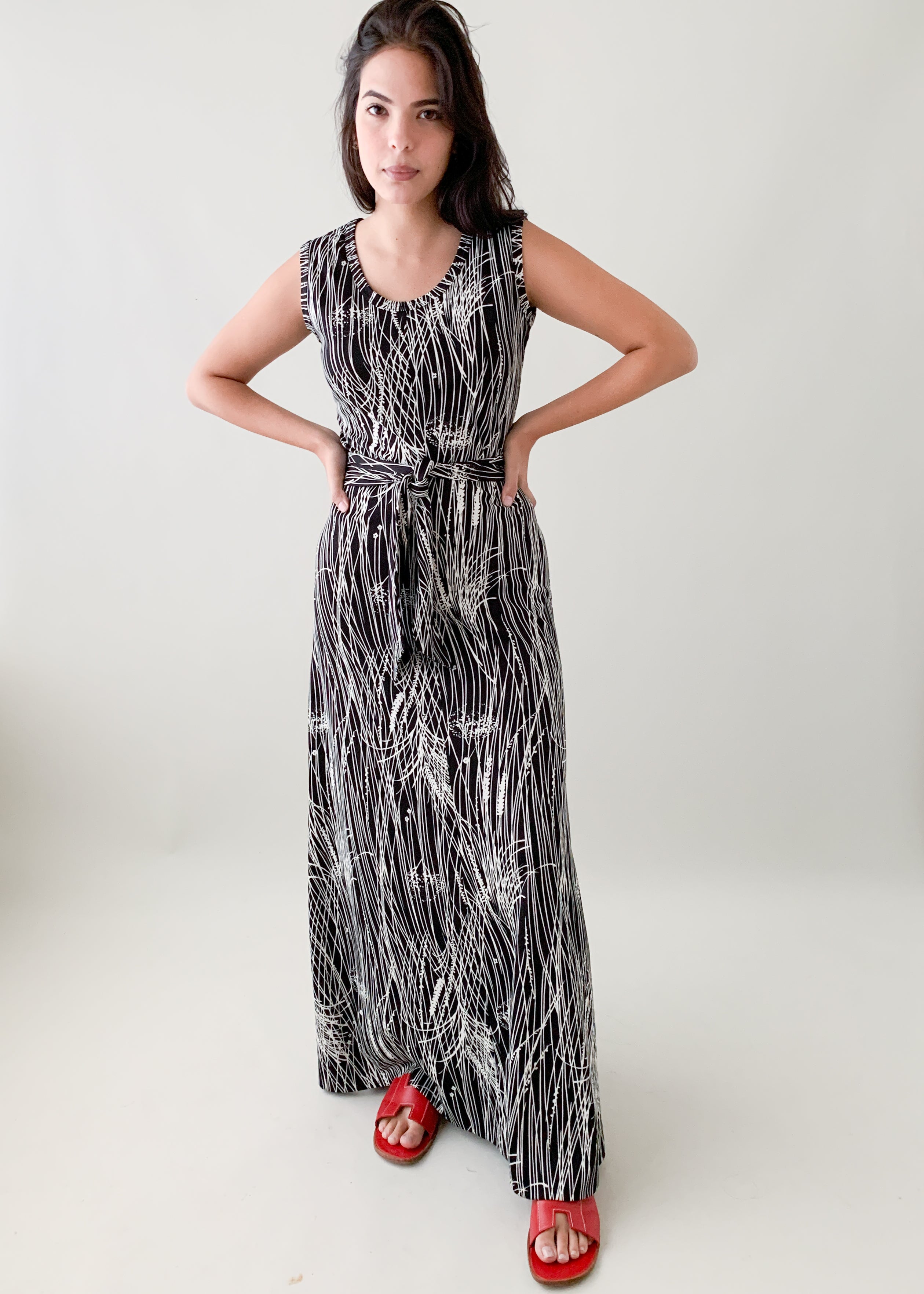 Vintage 1970s Lanvin Black and White Maxi Dress