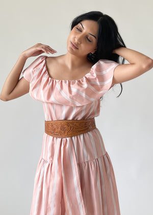 Vintage 1970s Pink Striped Maxi Dress
