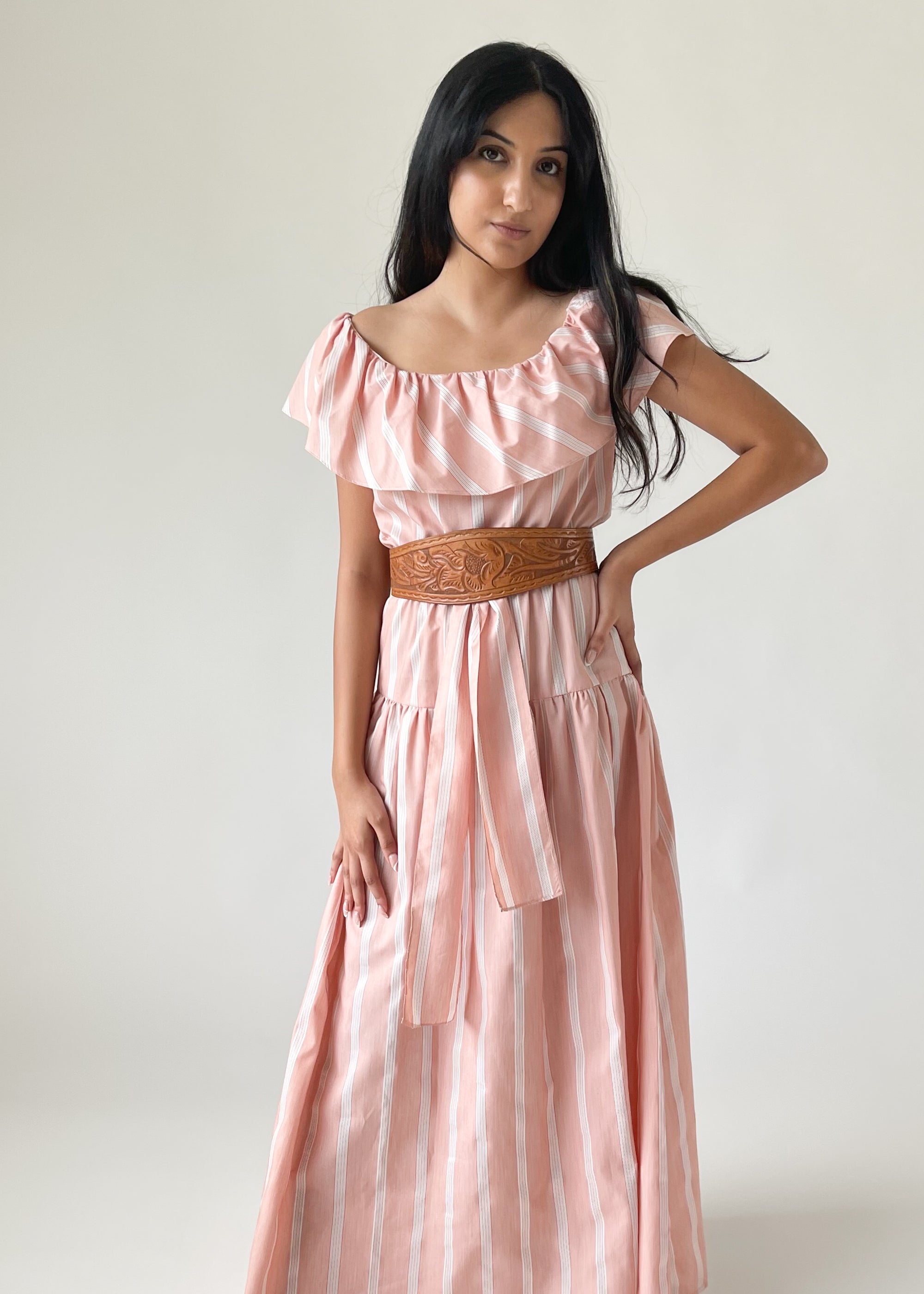 Vintage 1970s Pink Striped Maxi Dress