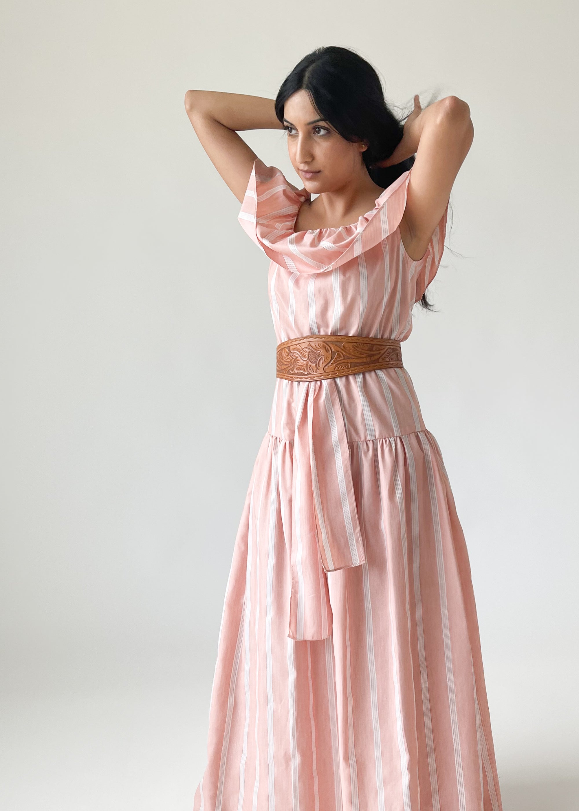 Vintage 1970s Pink Striped Maxi Dress