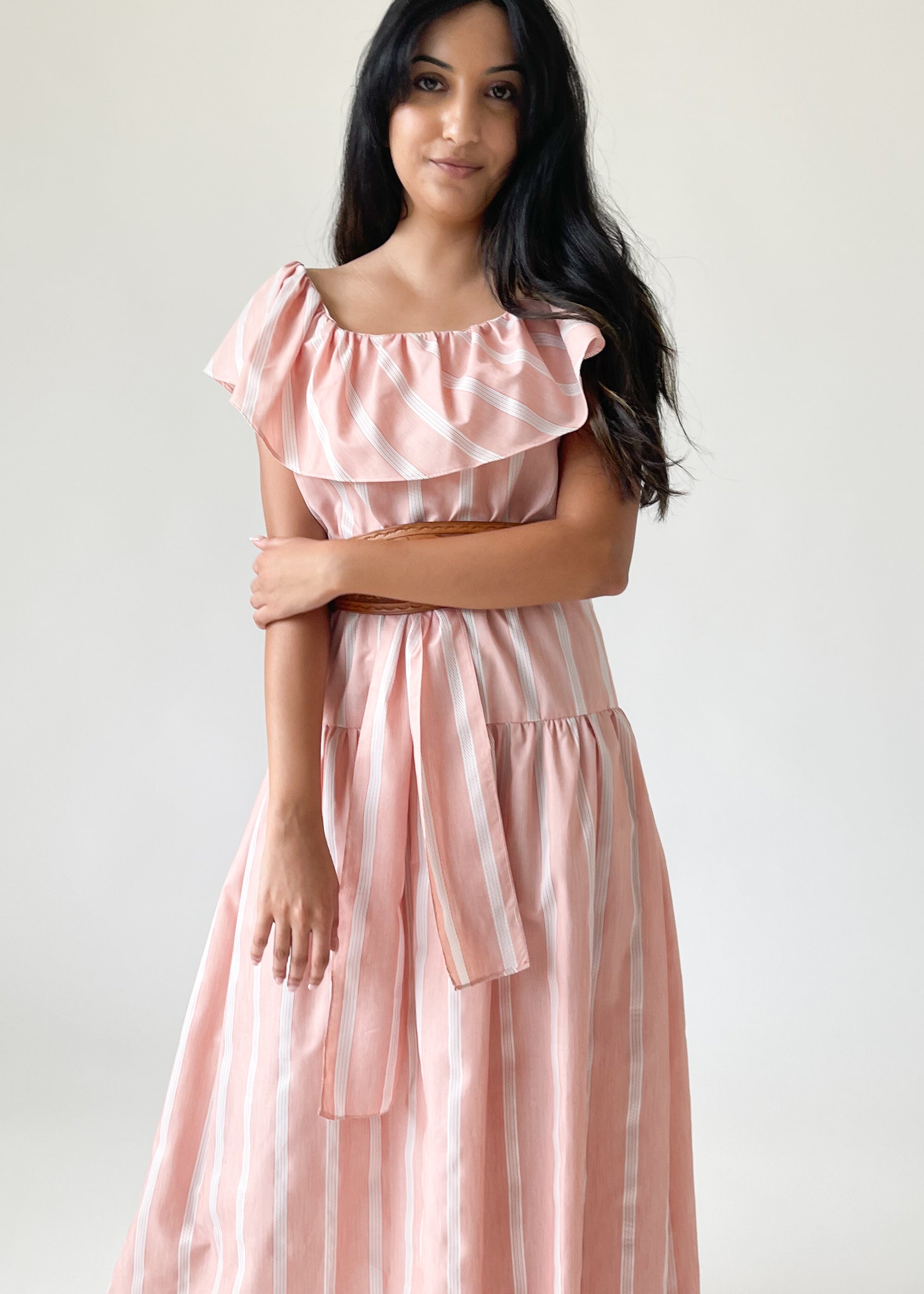 Vintage 1970s Pink Striped Maxi Dress