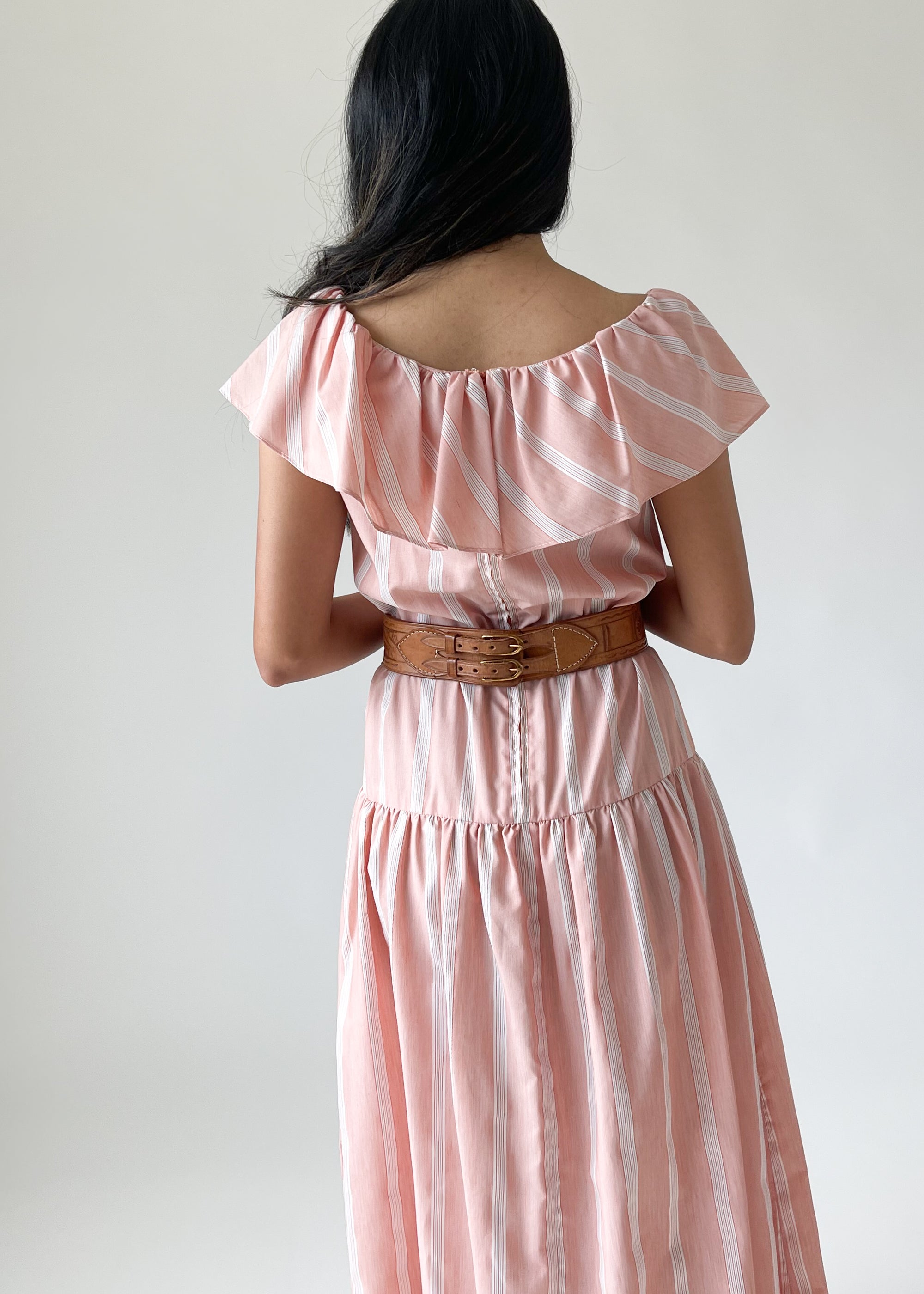 Vintage 1970s Pink Striped Maxi Dress