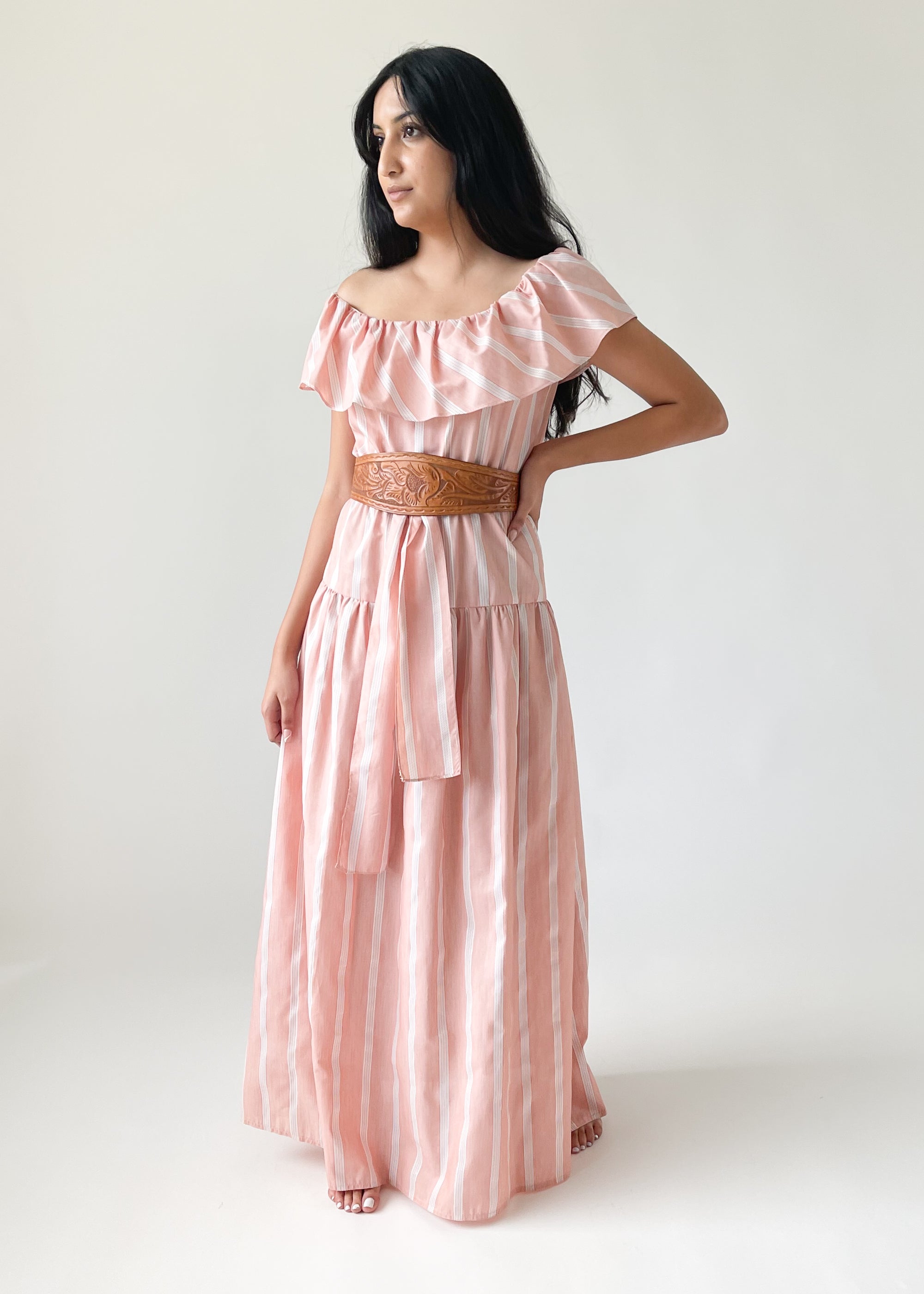 Vintage 1970s Pink Striped Maxi Dress