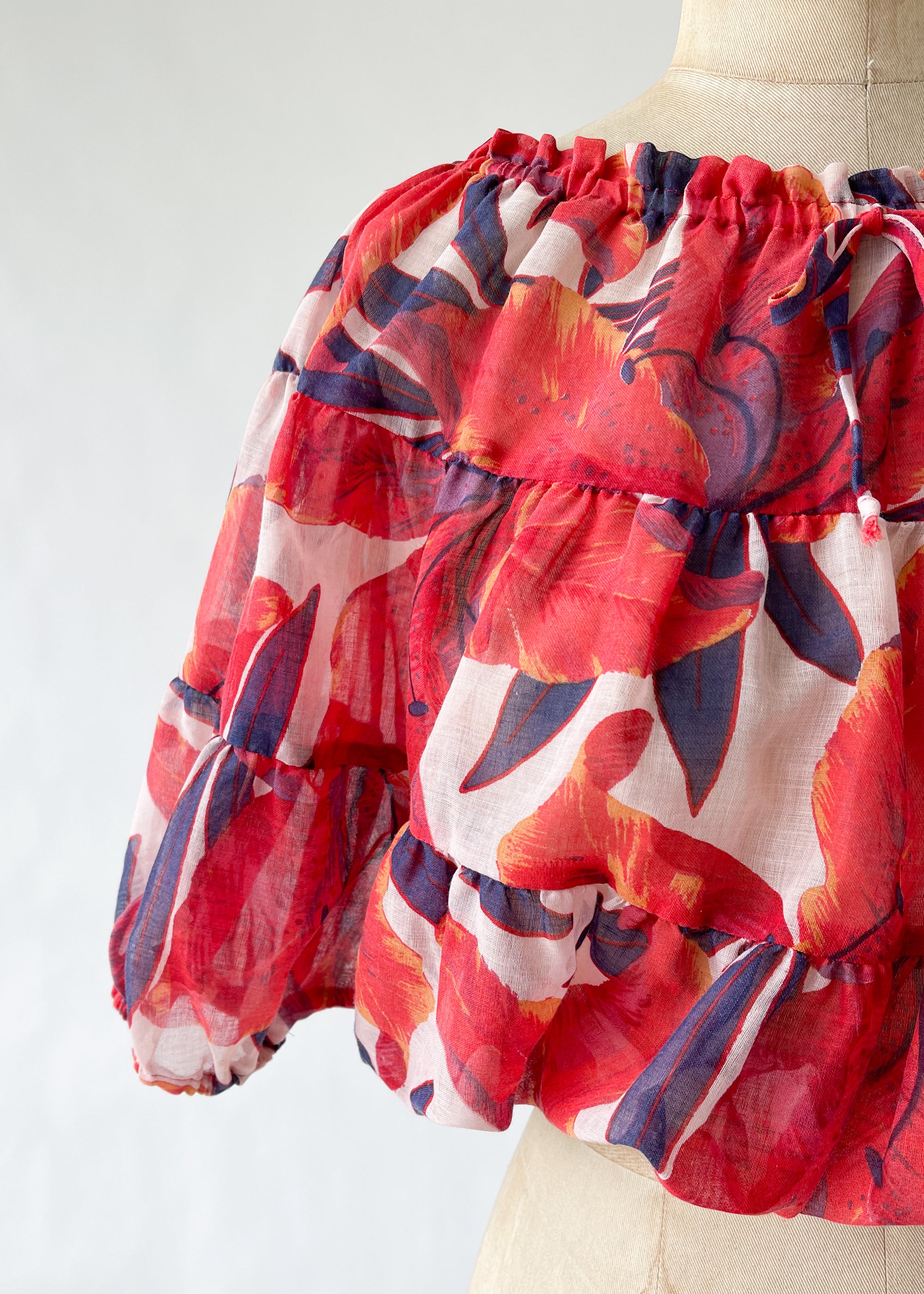 Vintage 1970s Tropical Flowers Sheer Top