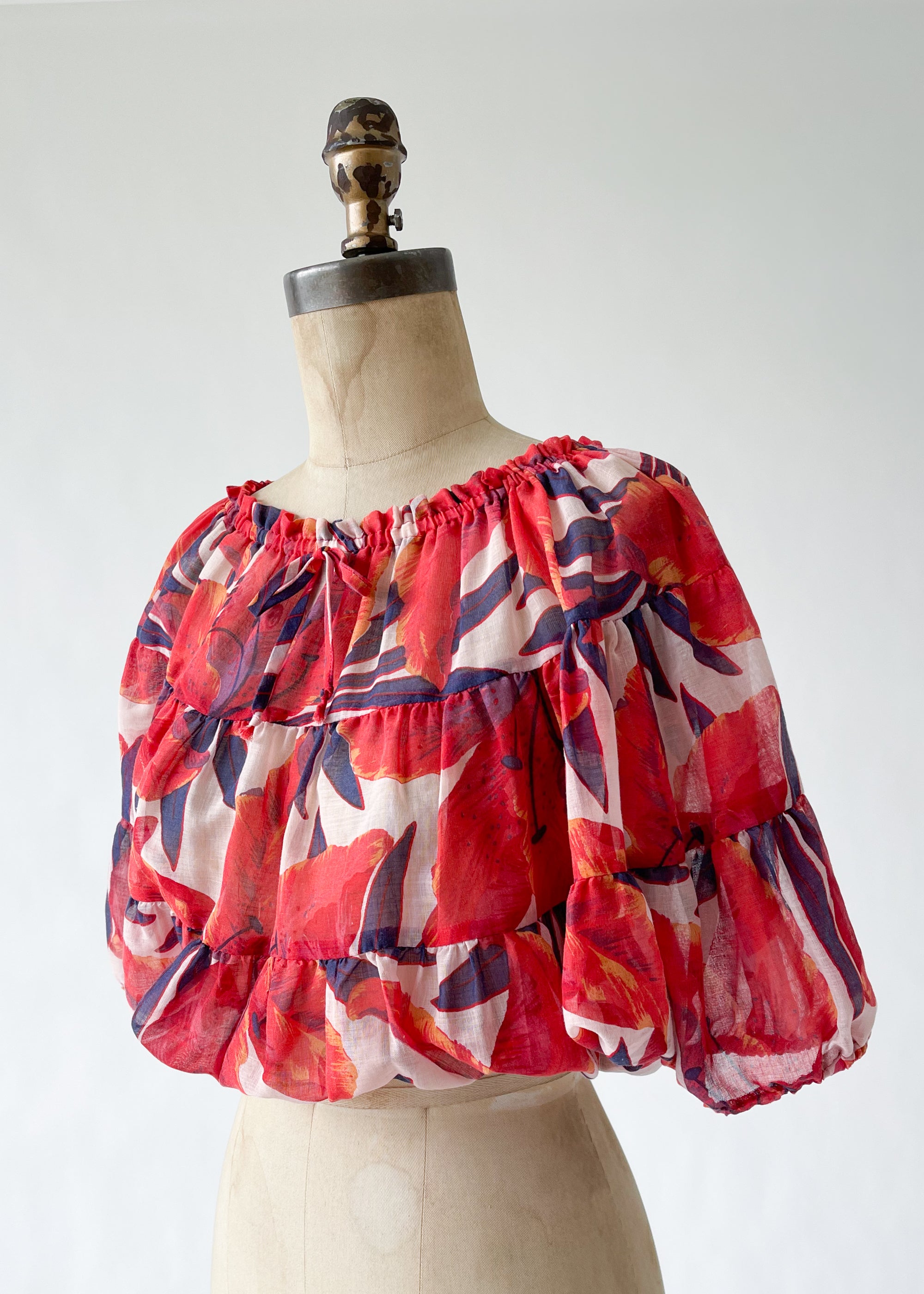 Vintage 1970s Tropical Flowers Sheer Top