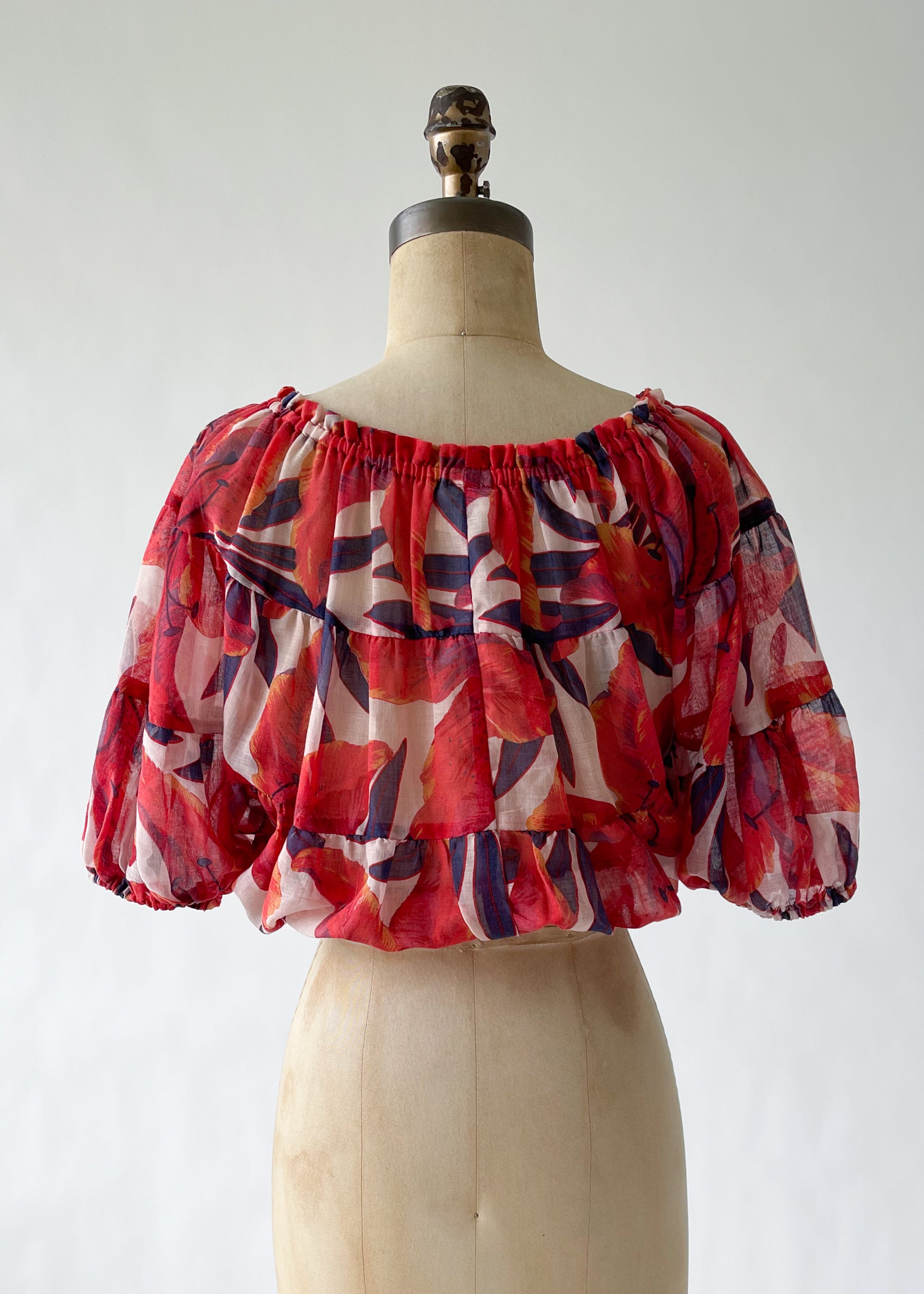 Vintage 1970s Tropical Flowers Sheer Top
