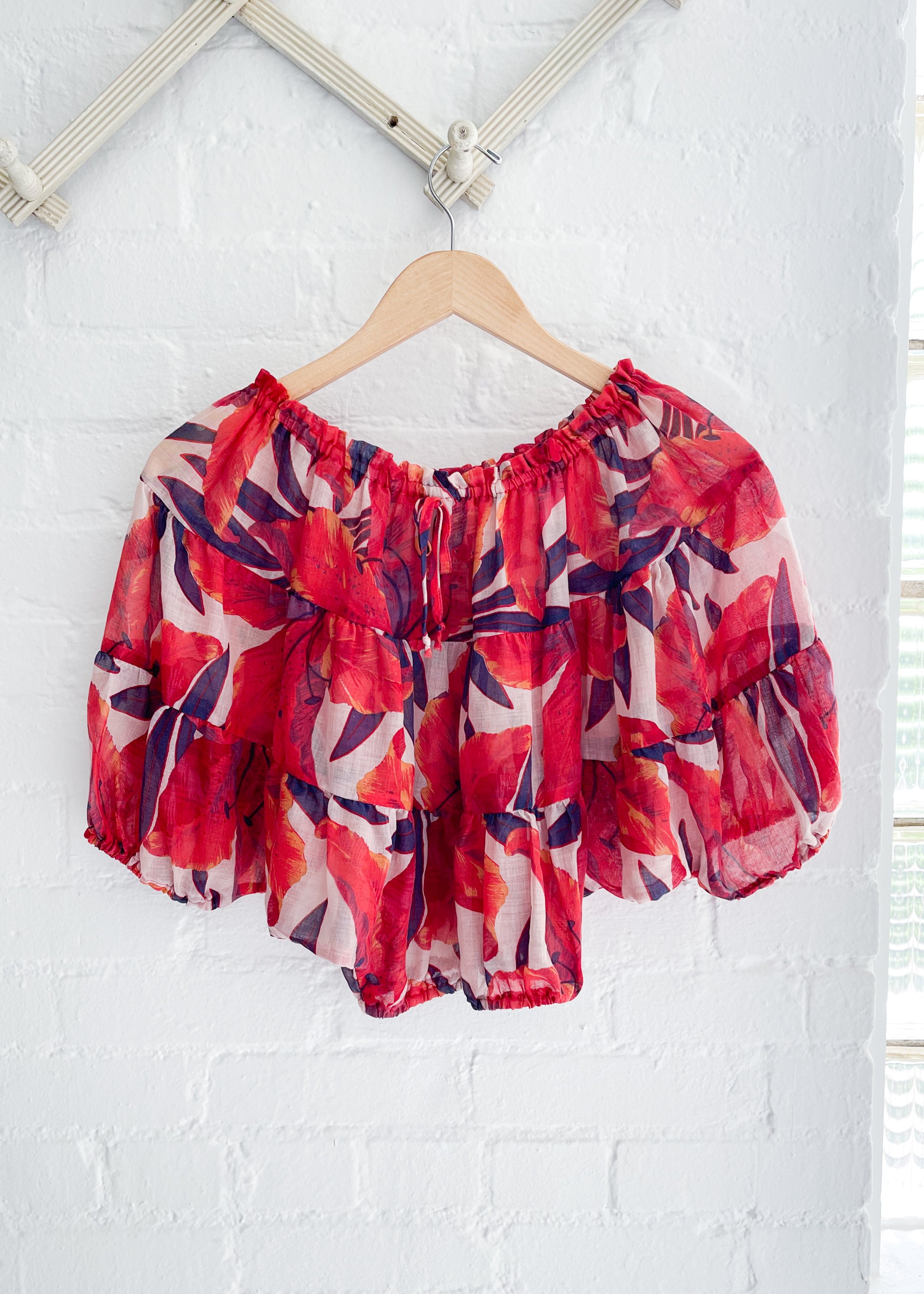 Vintage 1970s Tropical Flowers Sheer Top