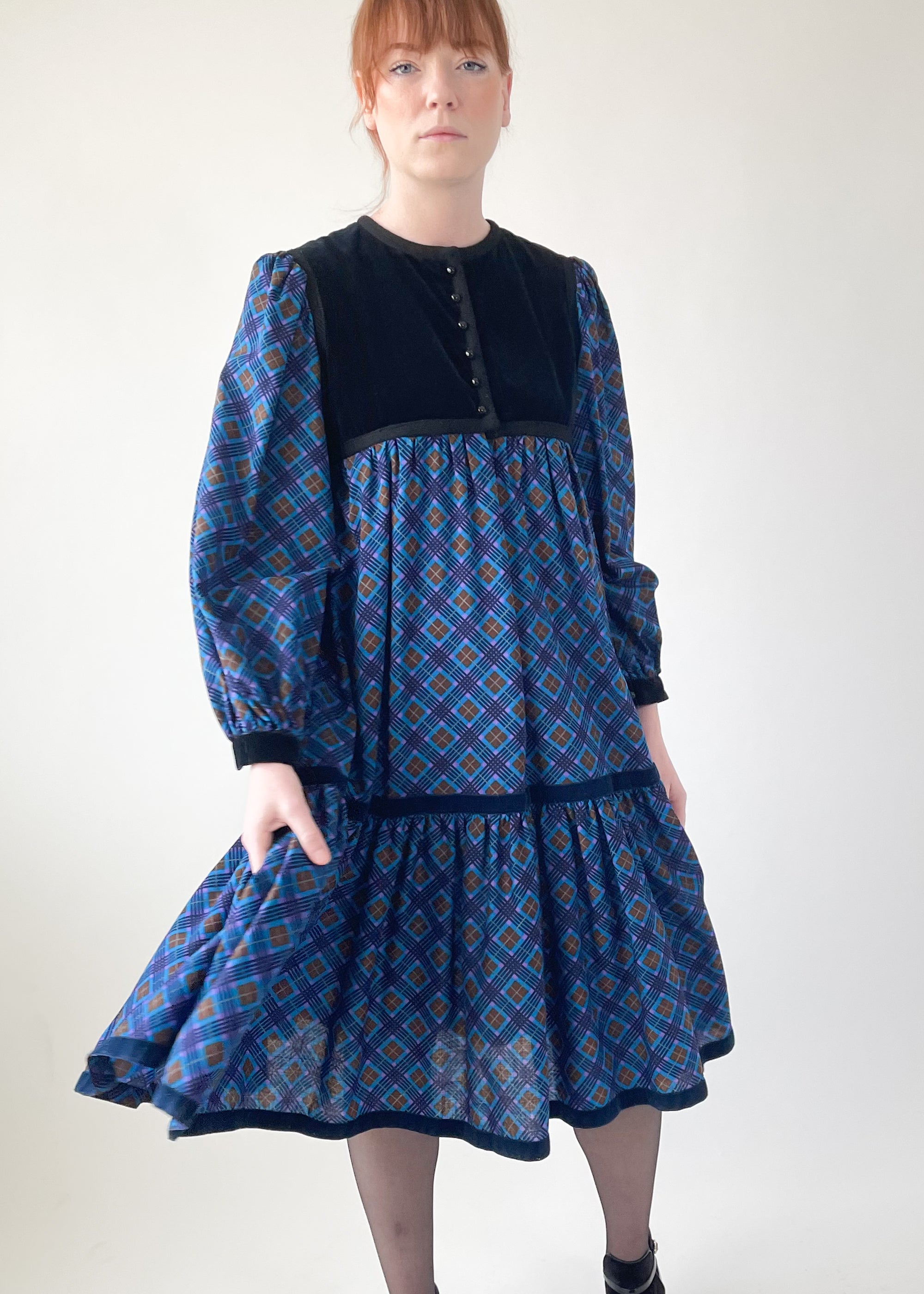 Vintage 1970s YSL Plaid Tent Dress