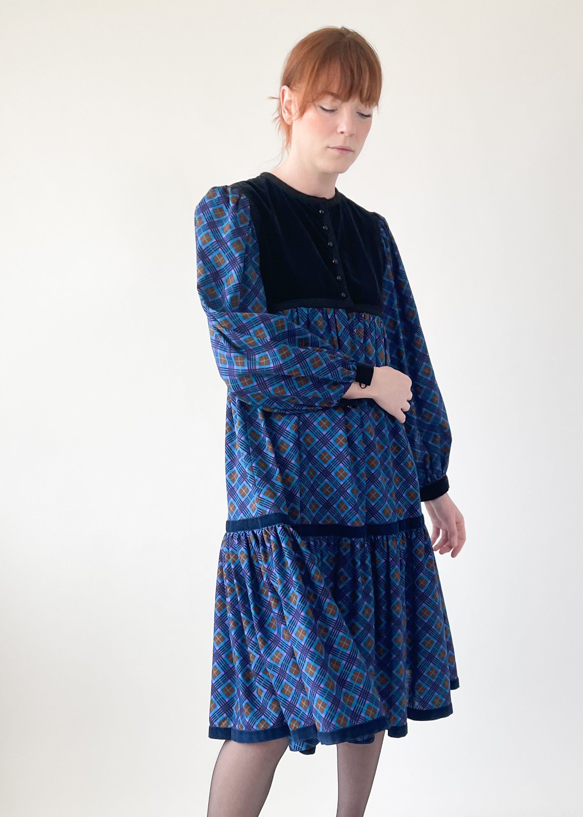 Vintage 1970s YSL Plaid Tent Dress