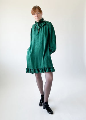 Vintage 1970s YSL Silk Ruffle Mini Dress