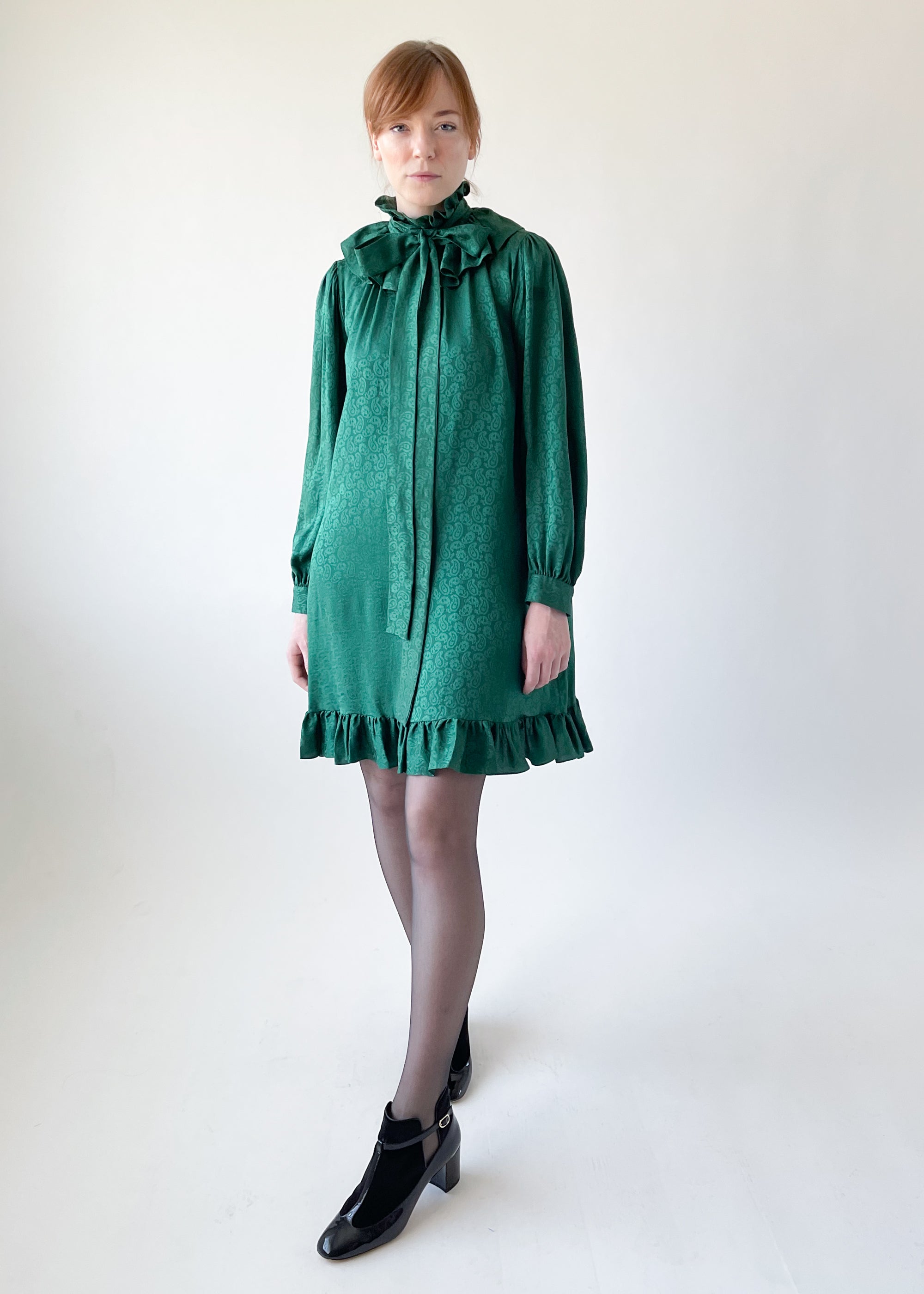 Vintage 1970s YSL Silk Ruffle Mini Dress