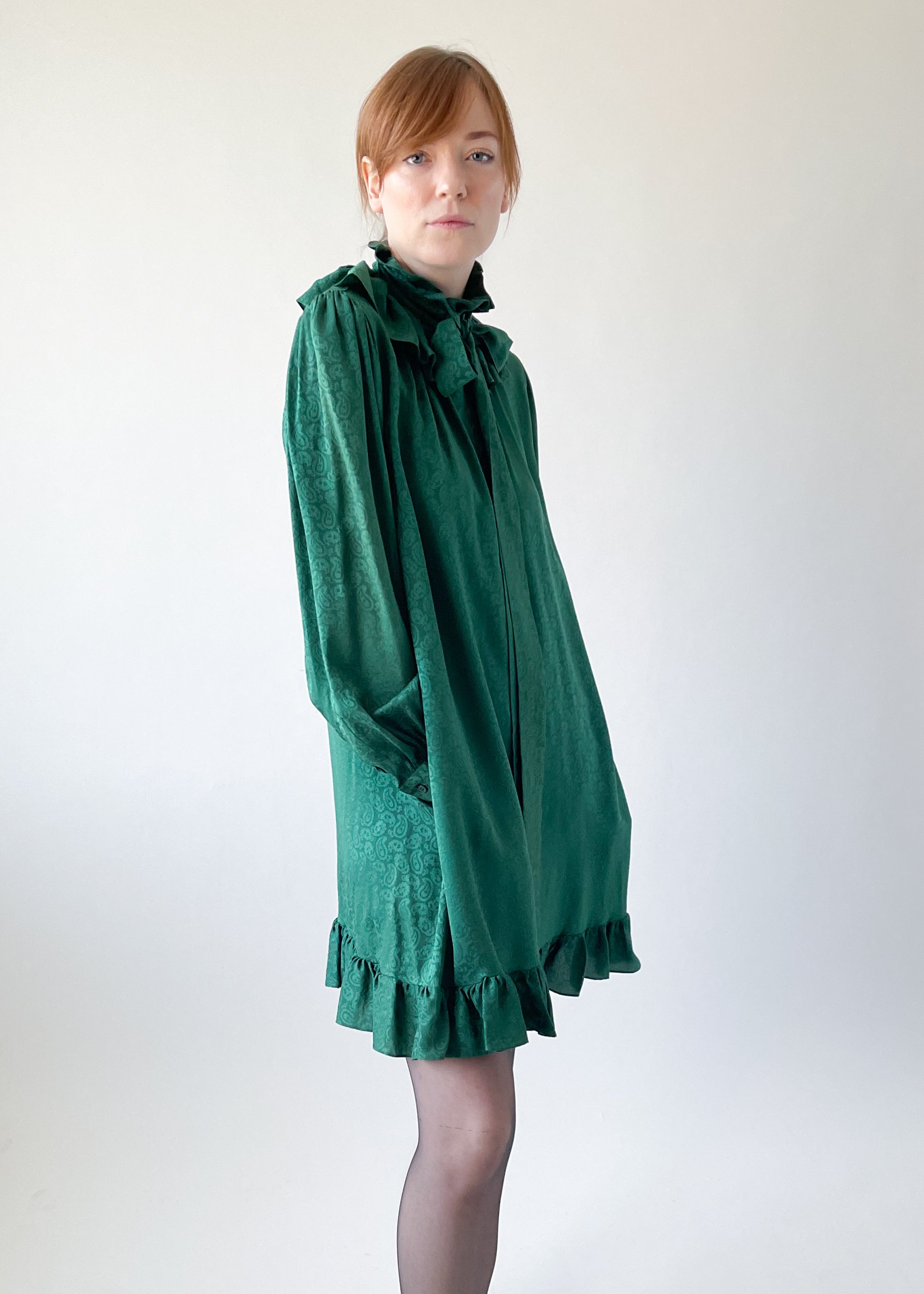 Vintage 1970s YSL Silk Ruffle Mini Dress