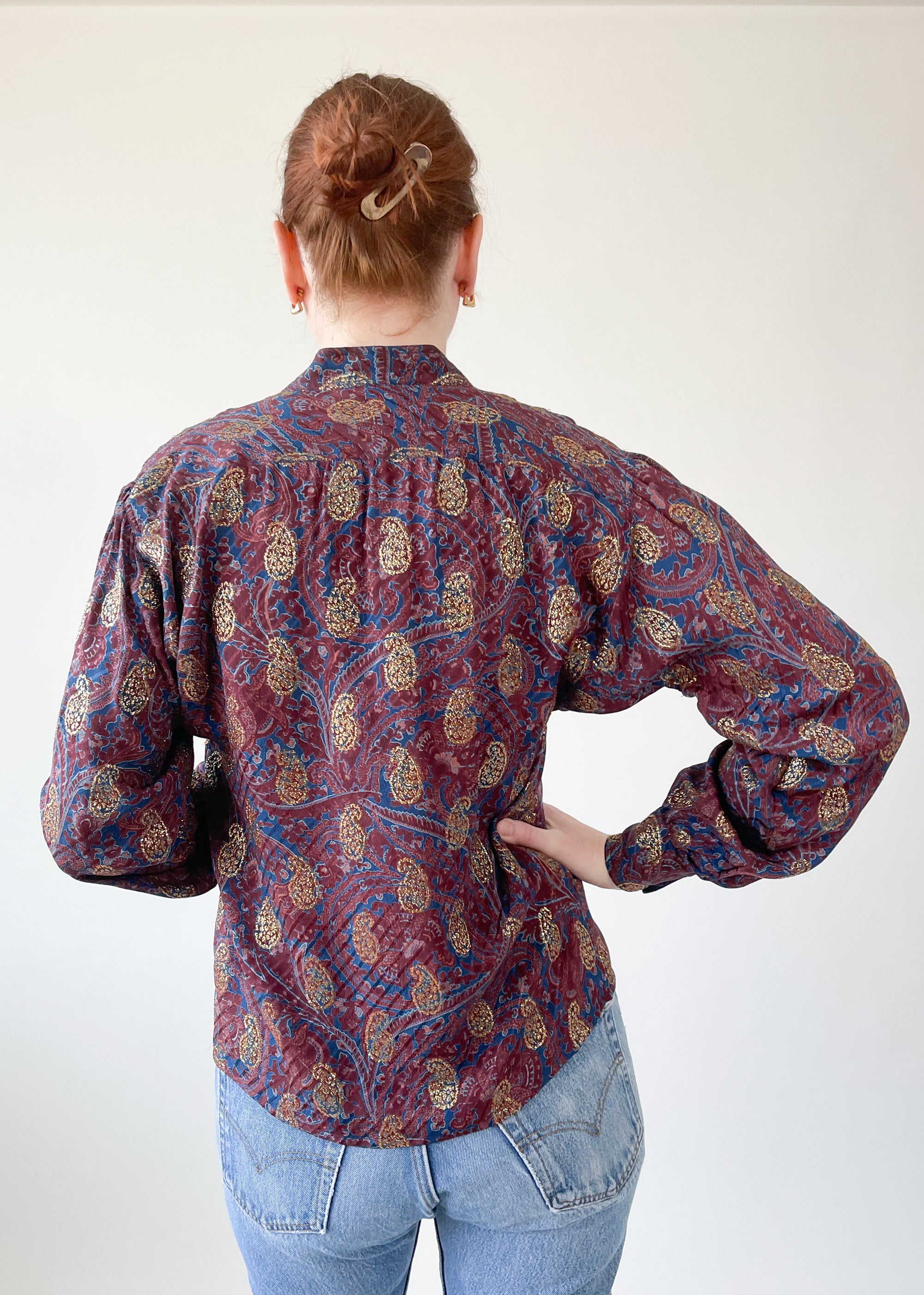 Vintage 1970s Yves Saint Laurent Paisley Metallic Blouse
