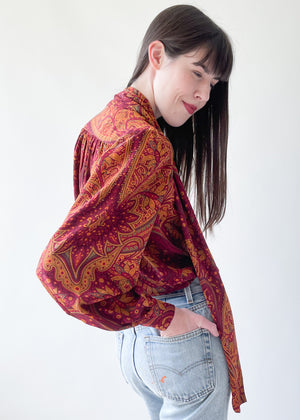 Vintage 1970s YSL Paisley Silk Blouse with Bow