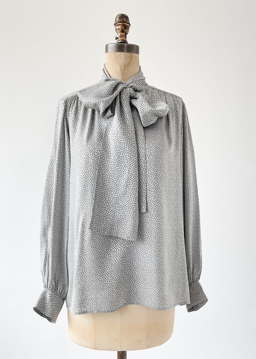 Vintage 1970s YSL Grey Silk Blouse
