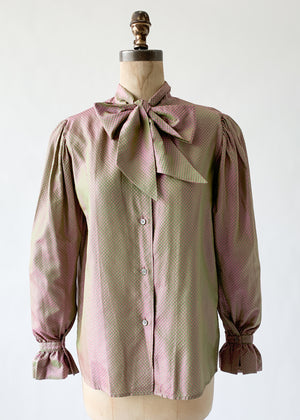 Vintage 1970s YSL Jacquard Silk Blouse