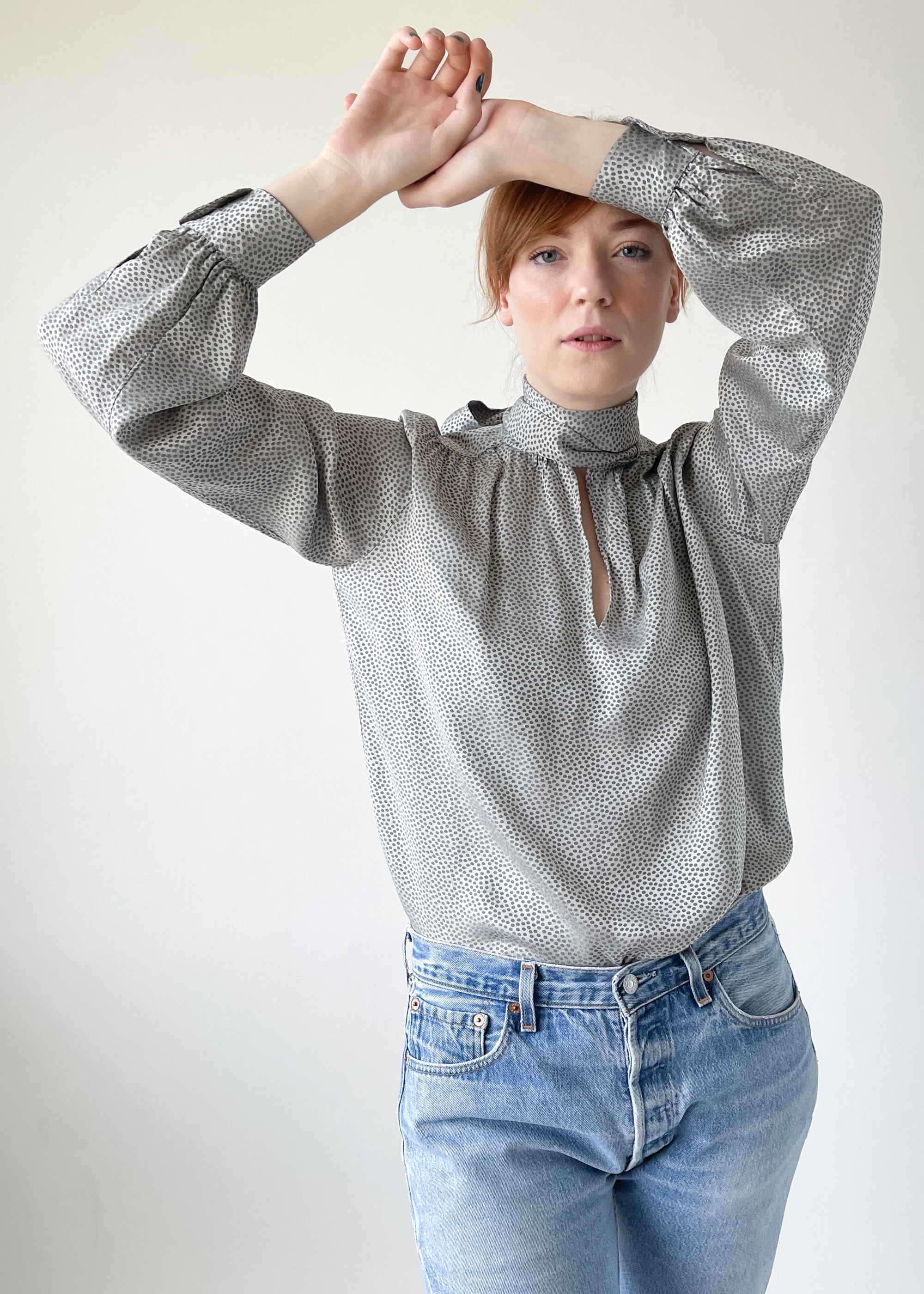 Vintage 1970s YSL Grey Silk Blouse