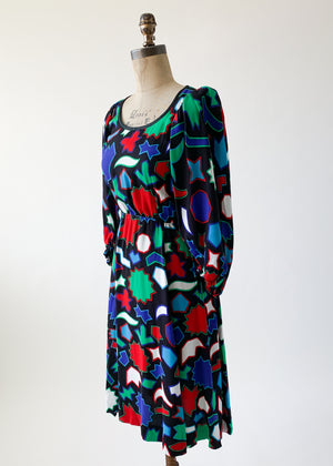 Vintage 1980s YSL Graphic Shapes Silk Dress